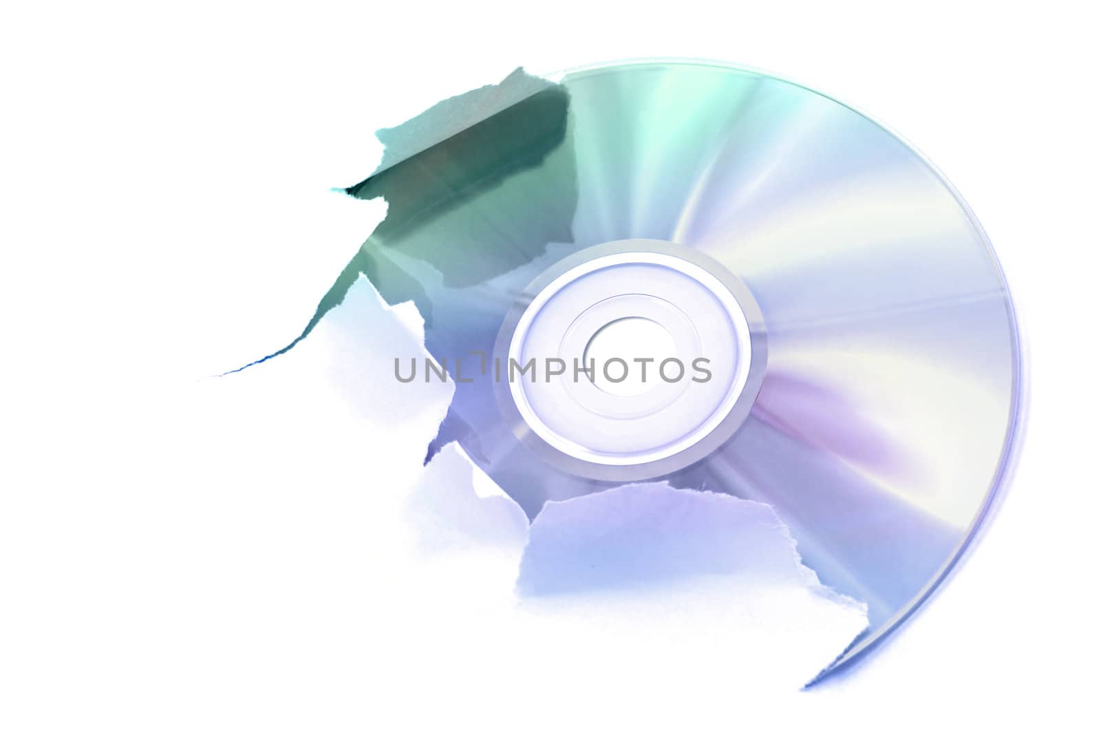 Laser disk tearing a white paper, illustration