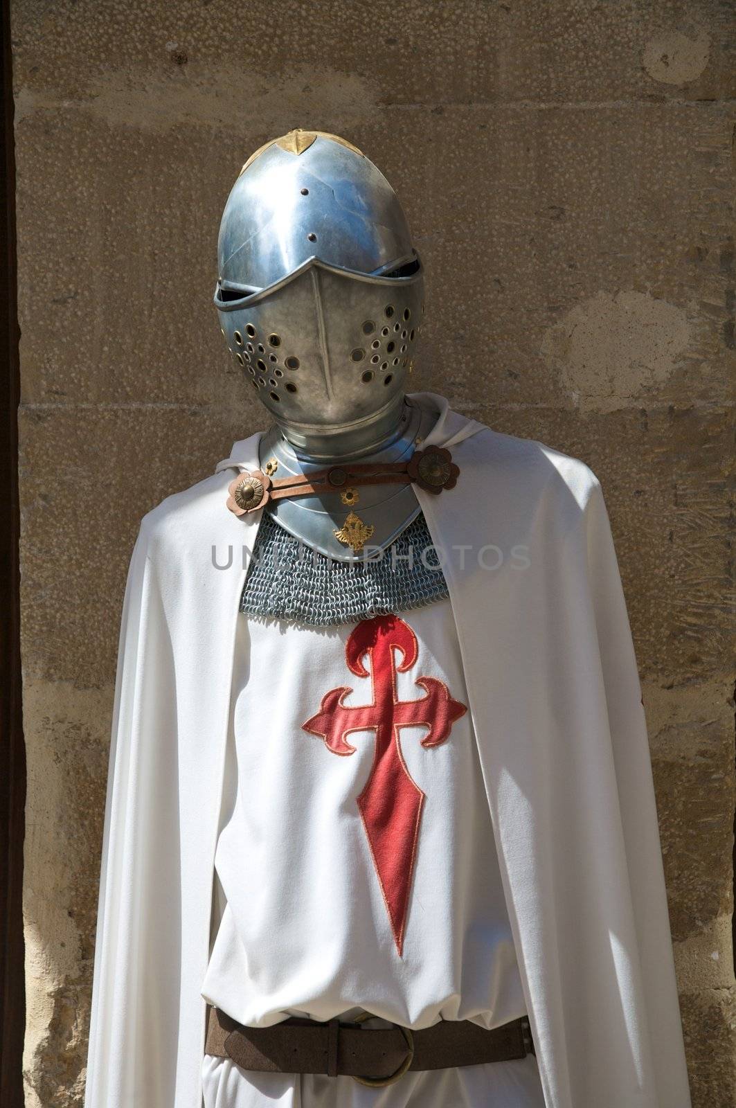 clothing of an ancient knight with helmet