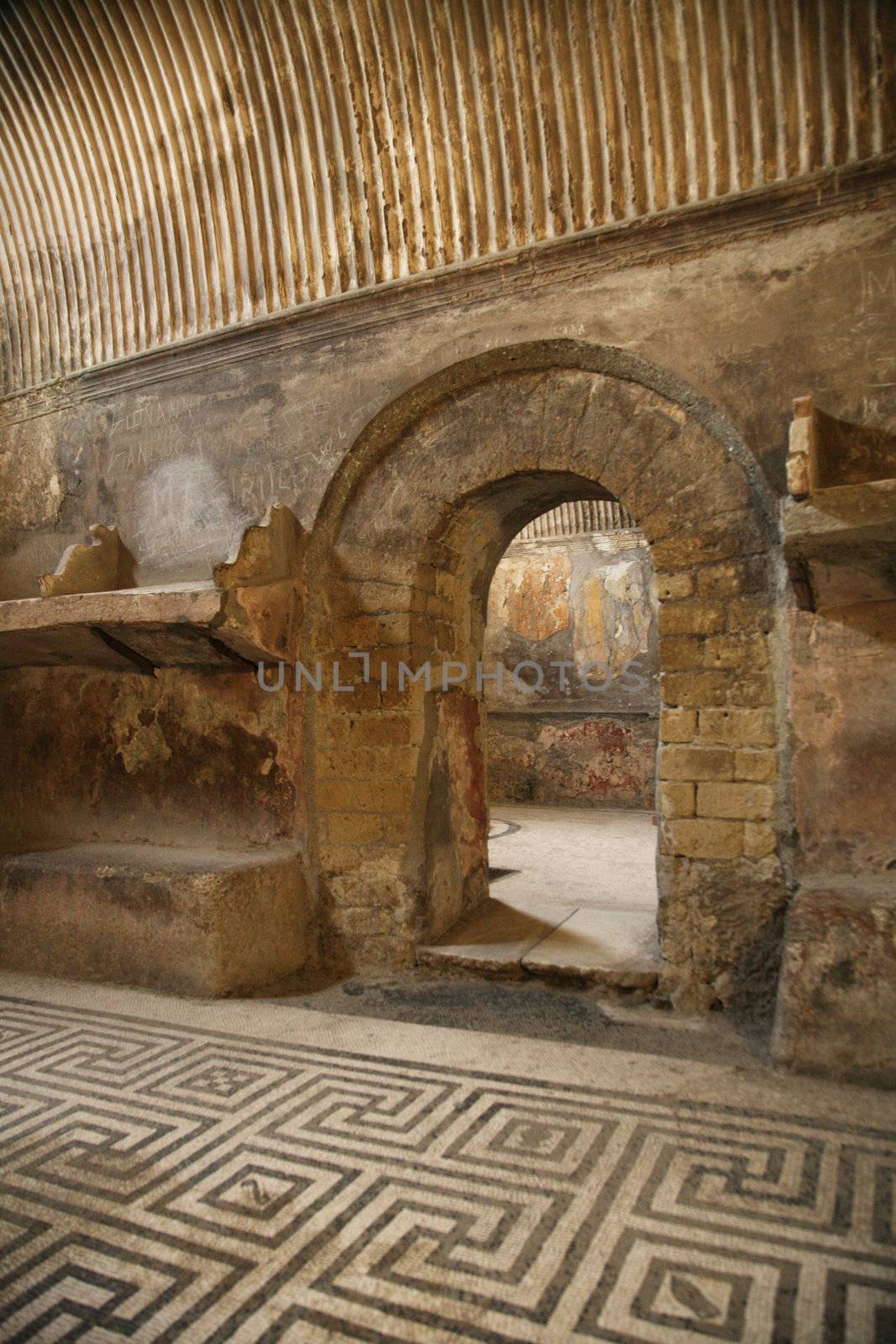 indoor of baths in ancient herculaneum roman city in italy