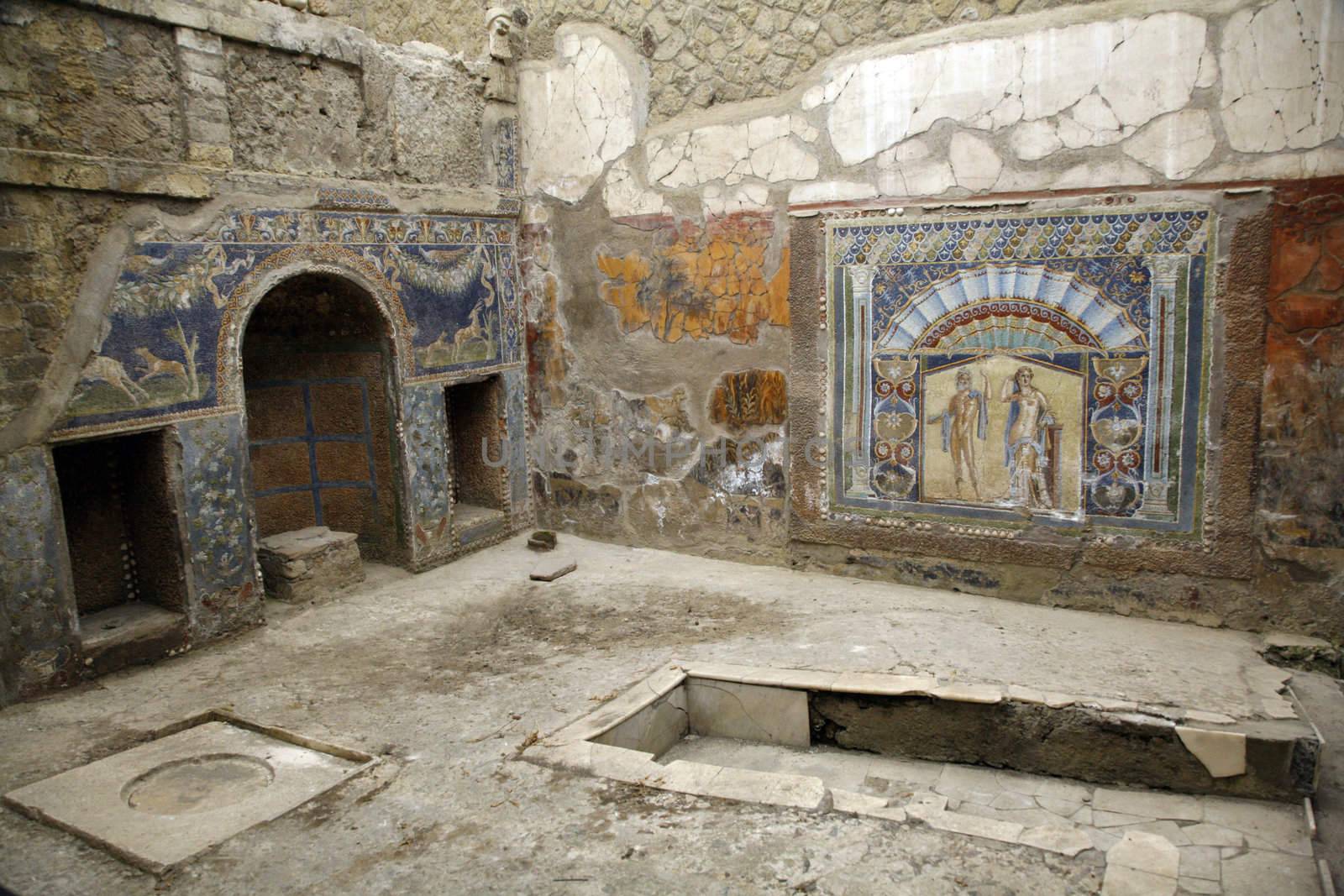 house court in ancient herculaneum roman city in italy