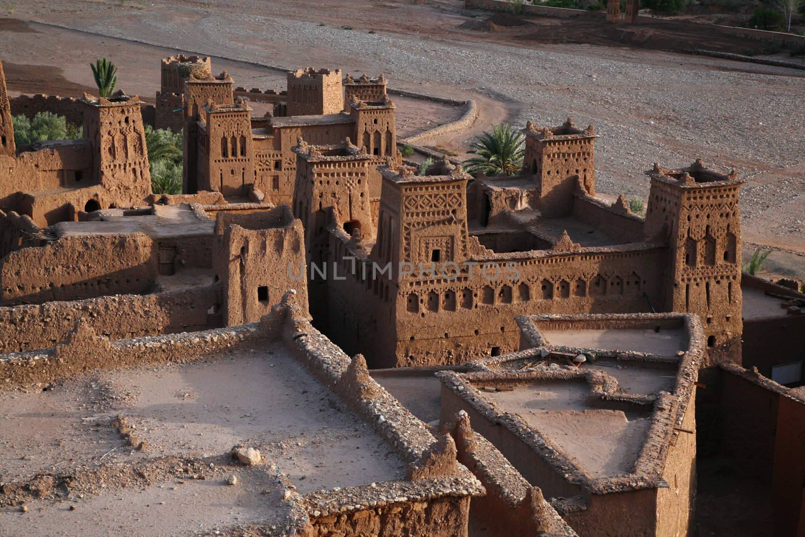 detail of kasbah ait benhaddou from the top of the kasbah