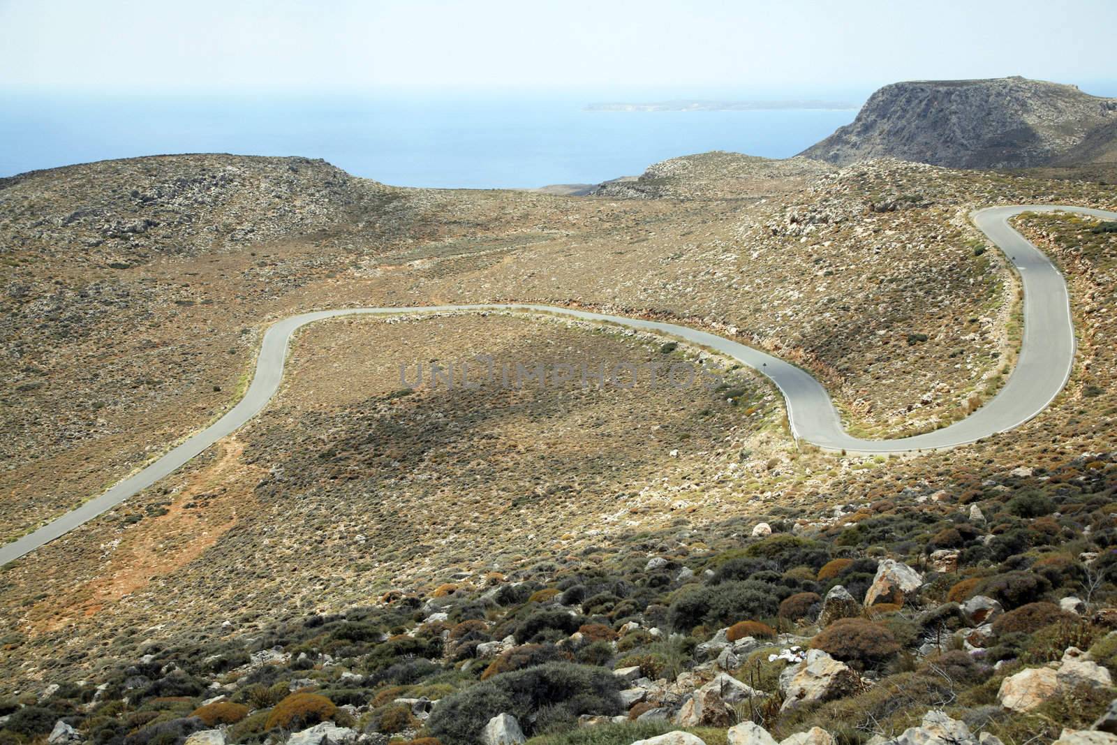 road line at the country in crete island