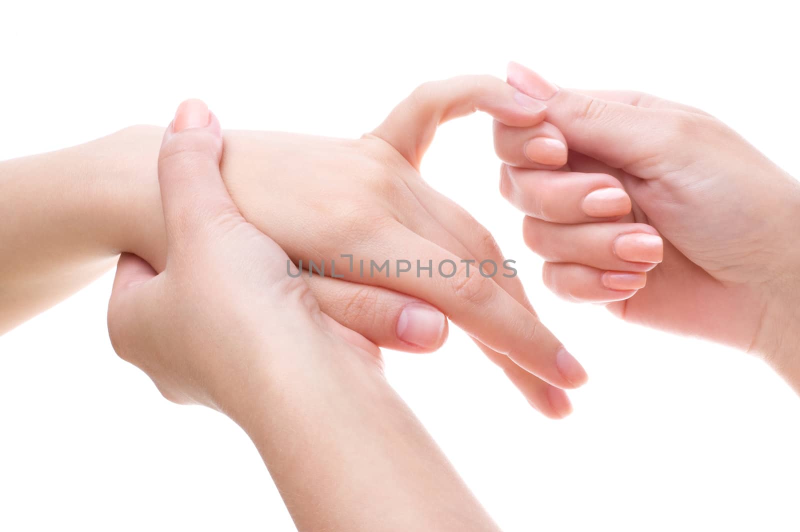 female palm and fingers massage, isolated on white