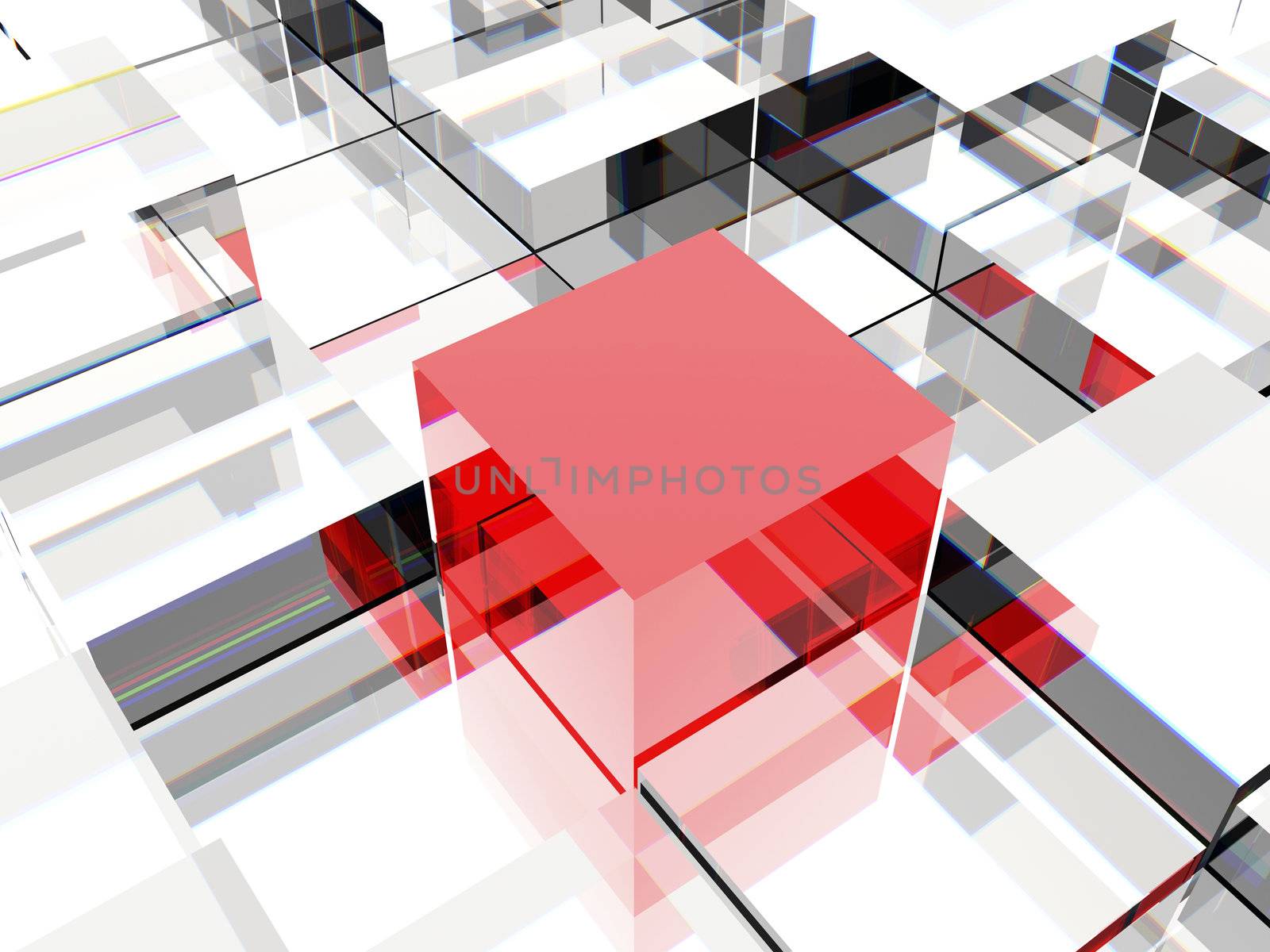 3d image of one red cube against other cubes, symbolizing leadership or different thinking