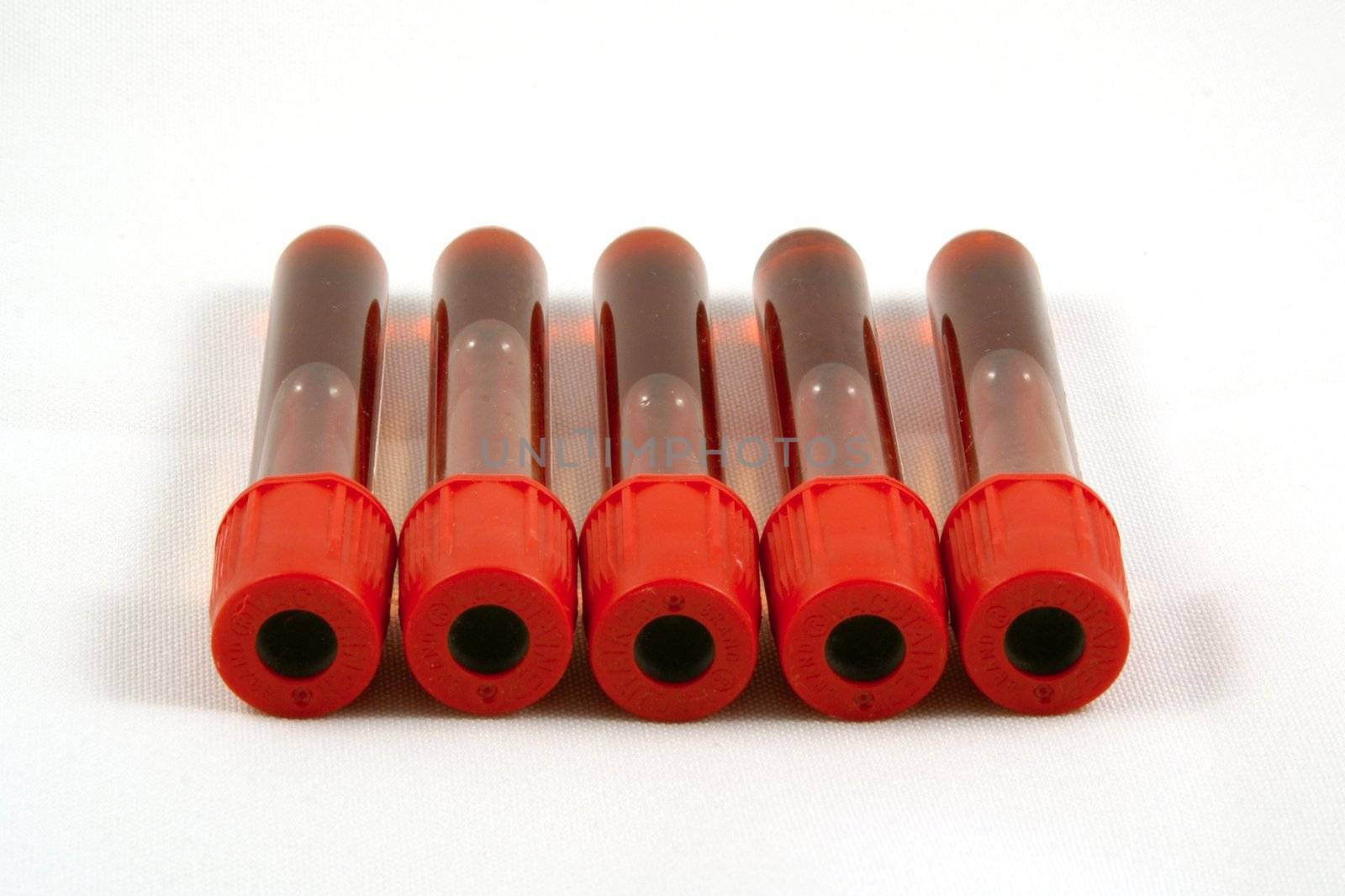 Test tubes with blood, white background