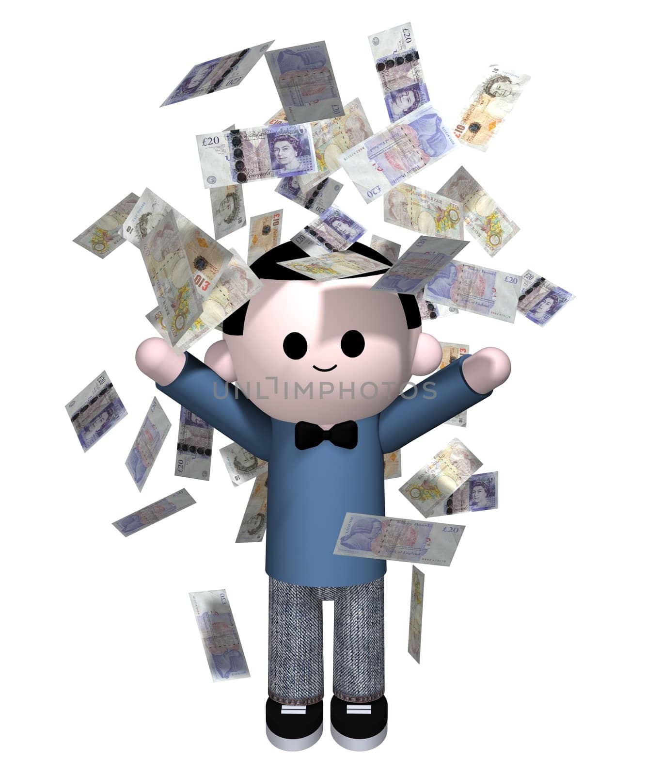 illustration of a boy being showered in money
