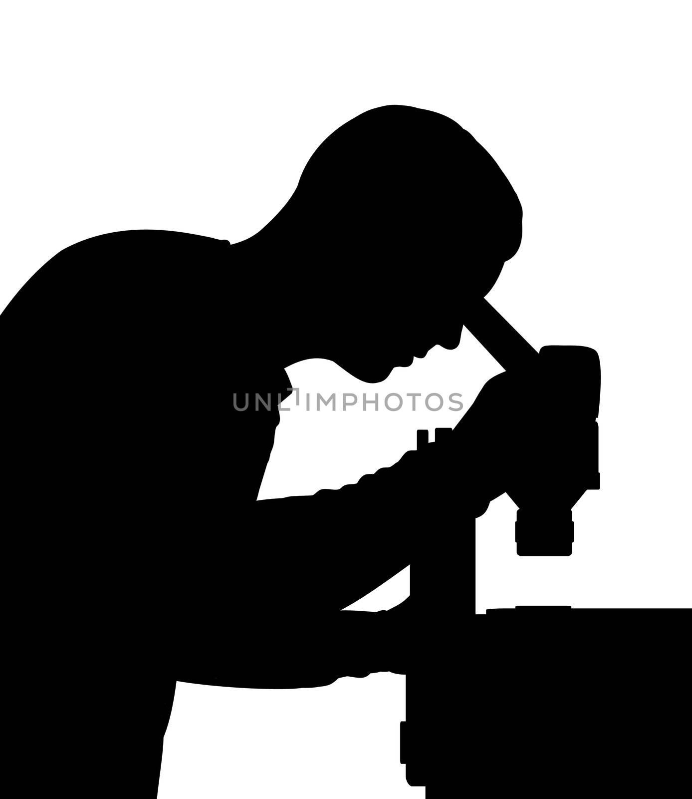 Illustrated Silhouette of a scientist looking into a microscope
