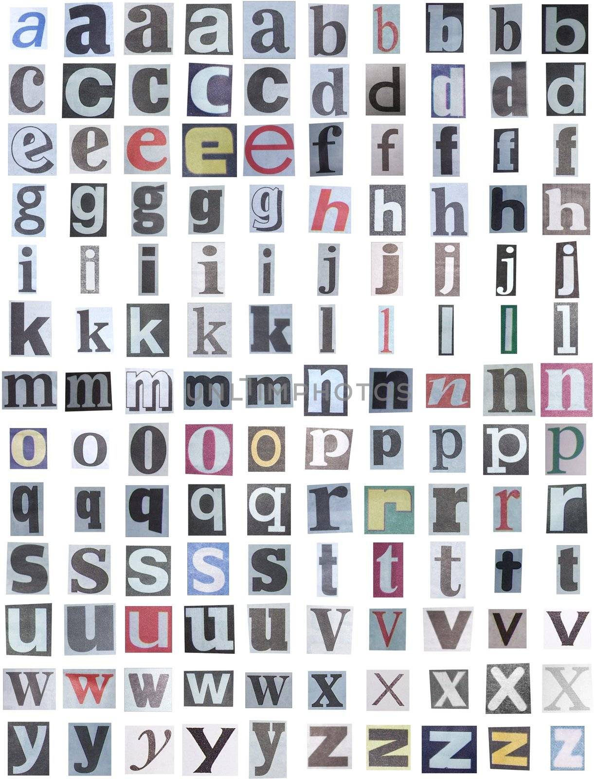 Newspaper alphabet lower case
