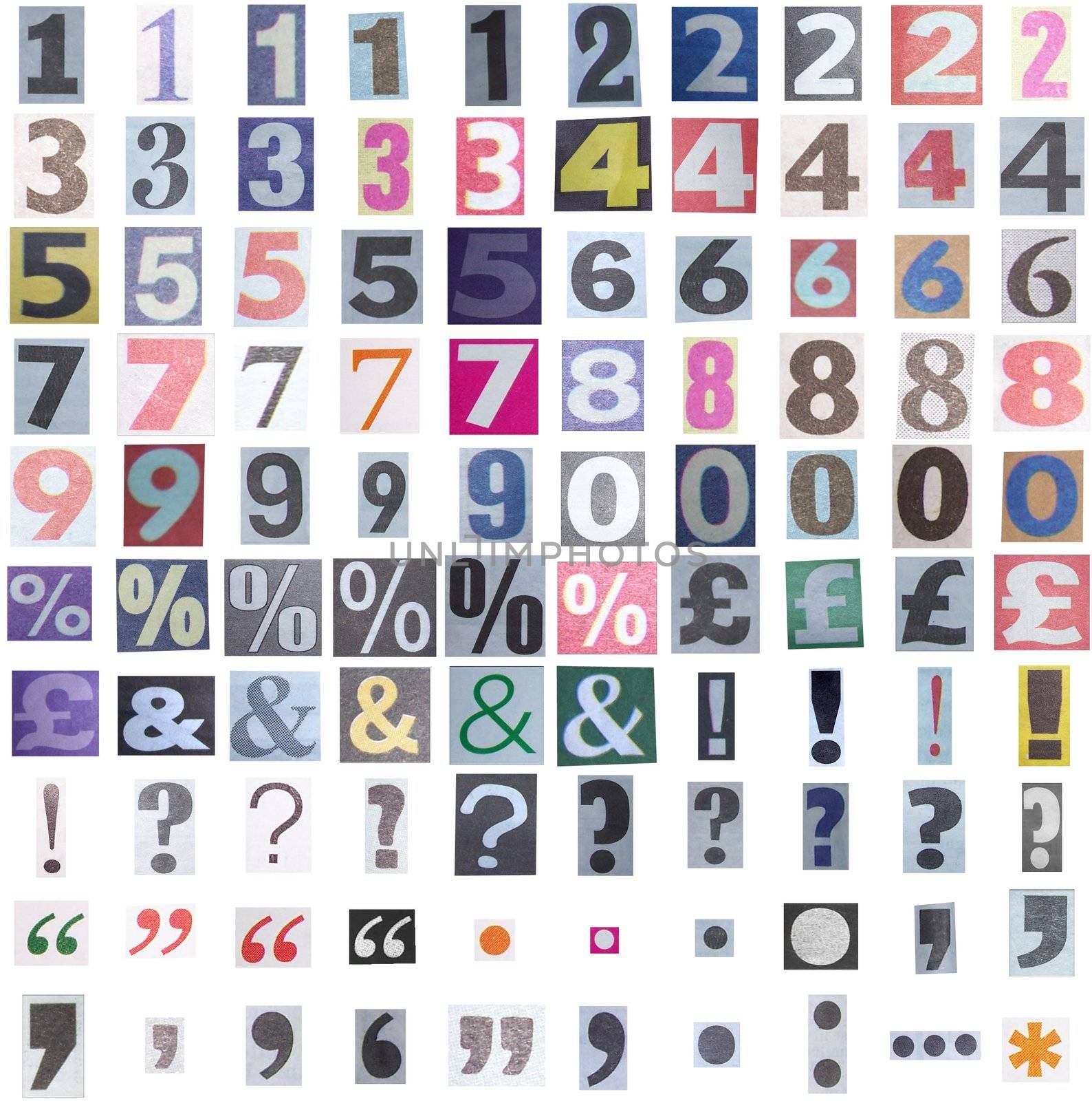Newspaper symbols and numbers
