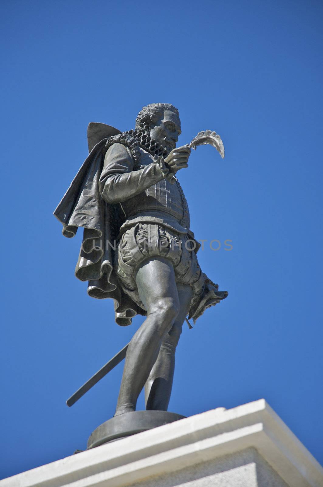 Statue of spanish writer Miguel de Cervantes at alcala de henares village