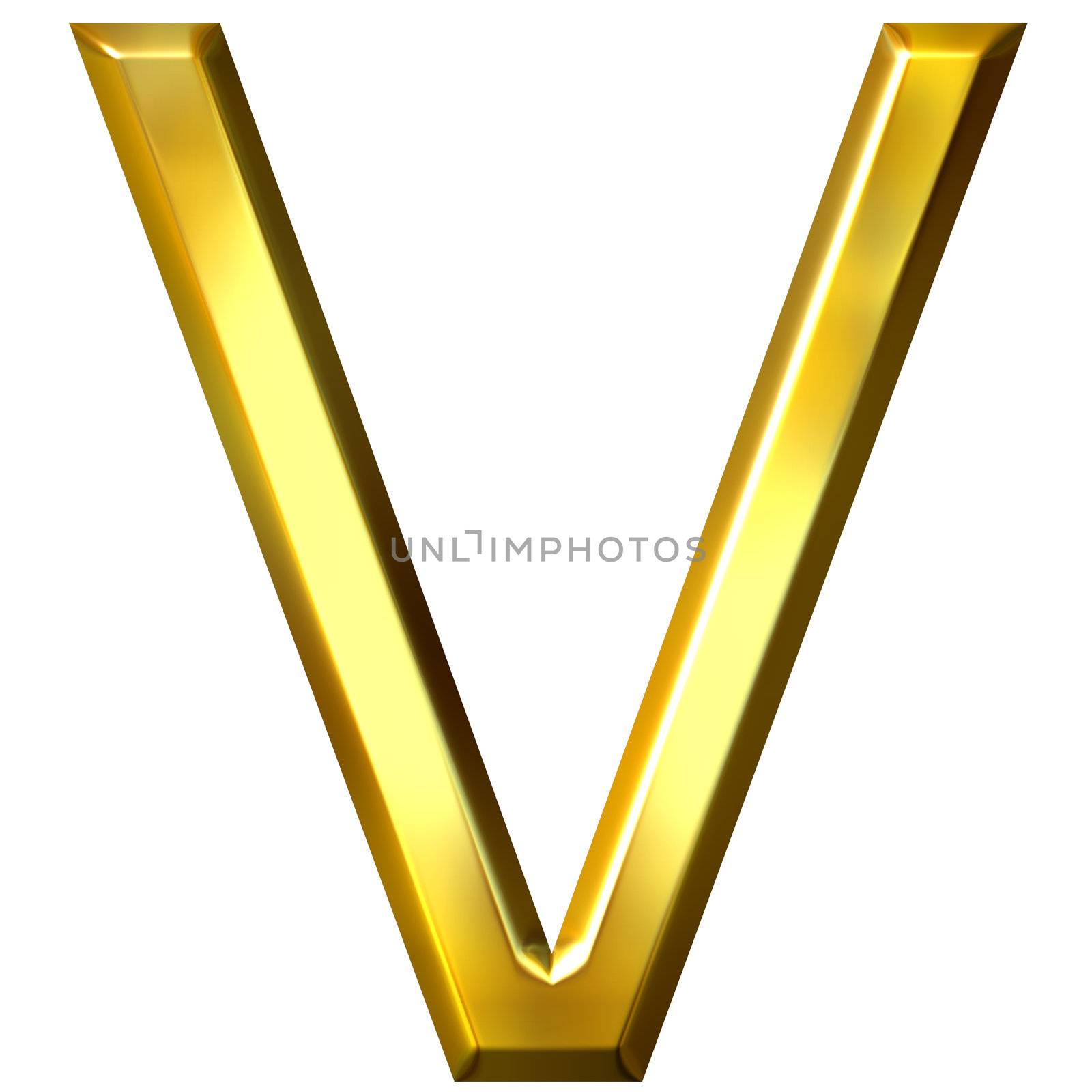 3d golden letter V isolated in white