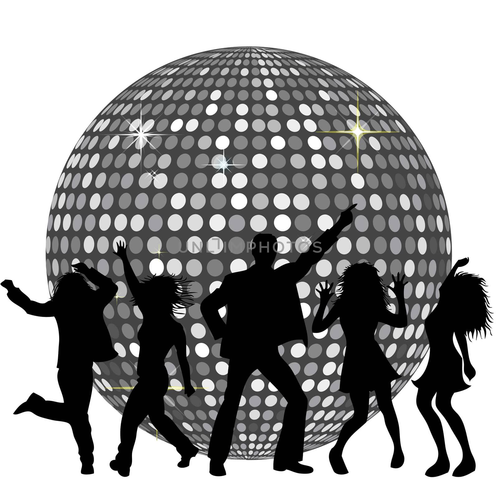 Disco Ball and dancing People by peromarketing