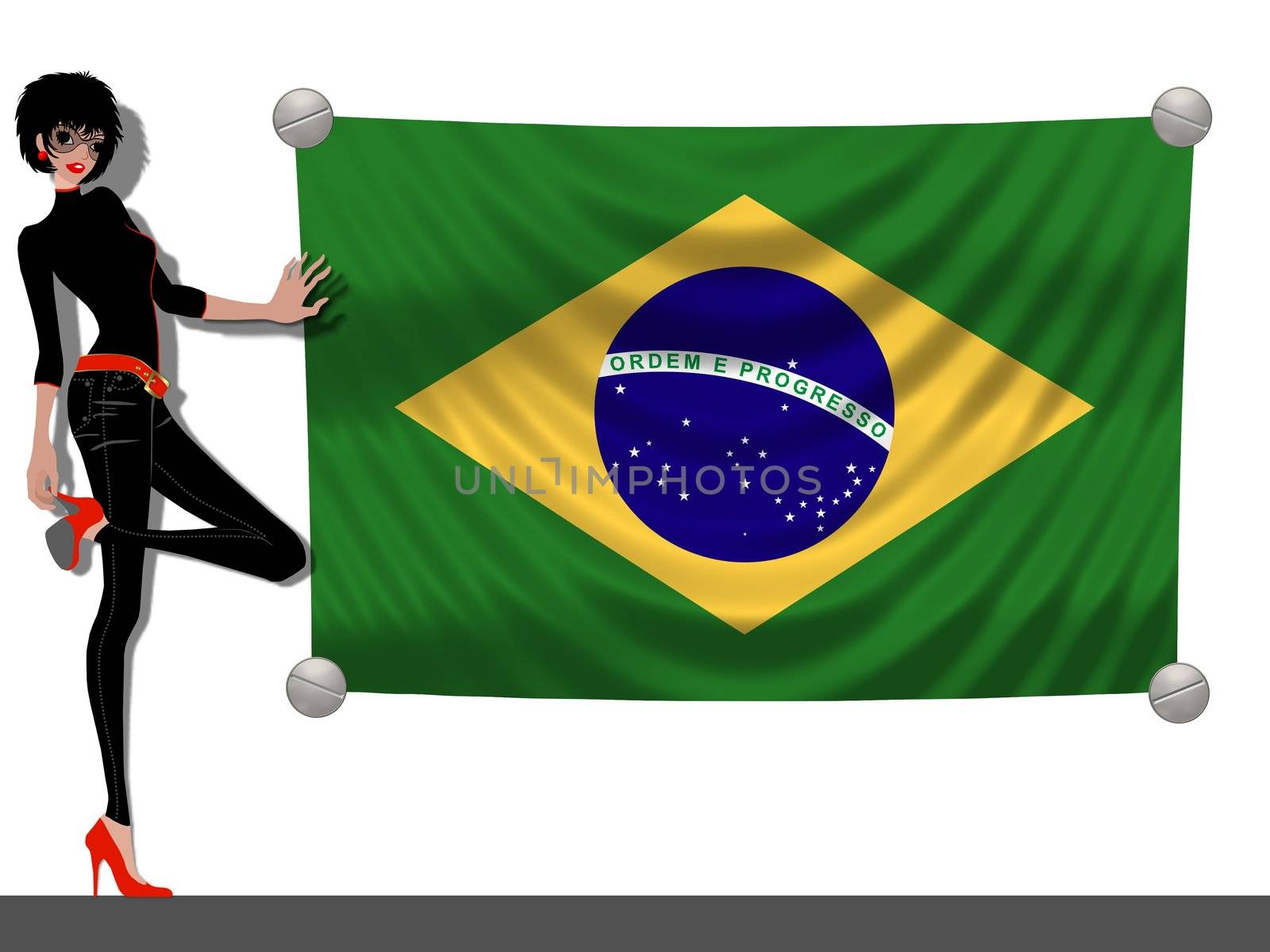 Girl with a Flag of Brazil