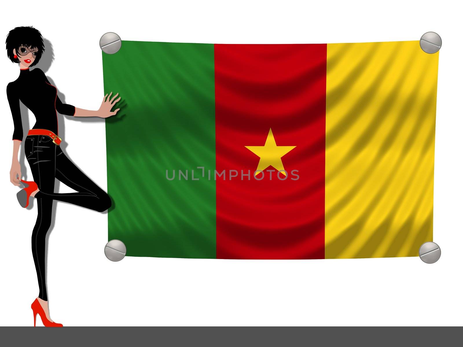 Girl with a Flag of Cameroon