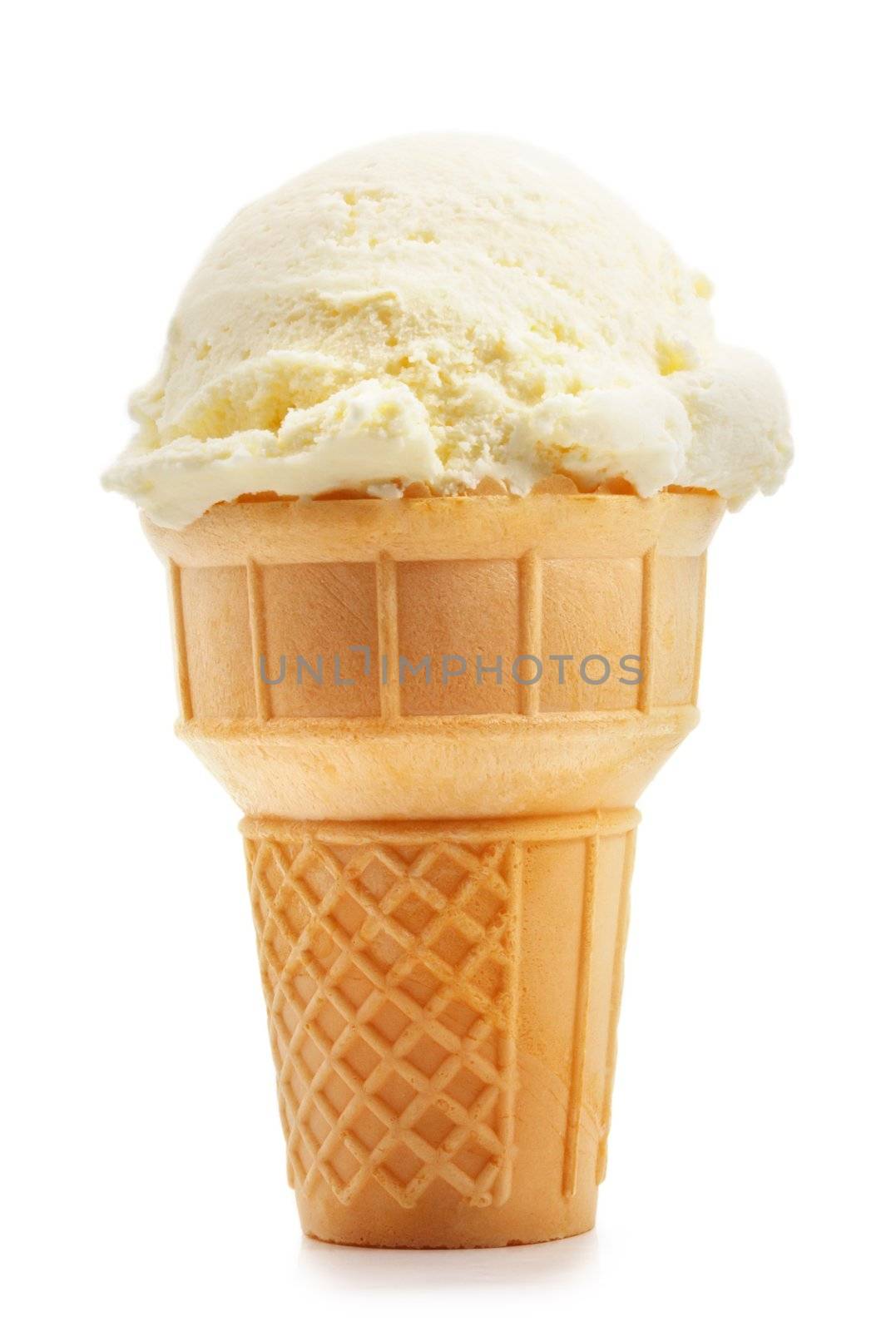 vanilla ice cream cone, isolated on white