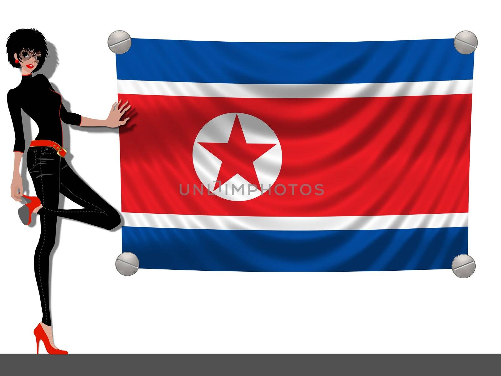 Girl with a Flag of North Korea by peromarketing