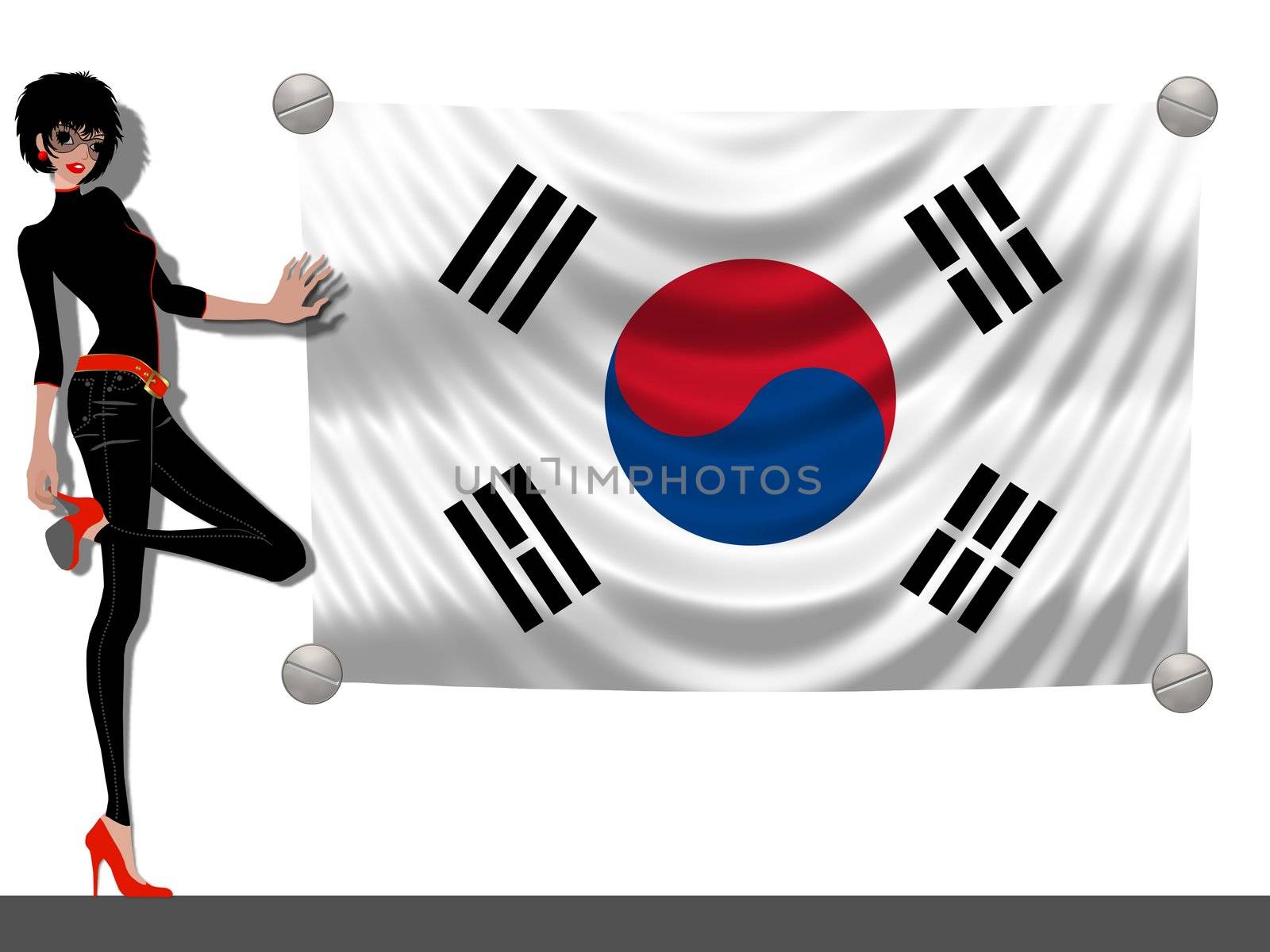 Girl with a Flag of South Korea