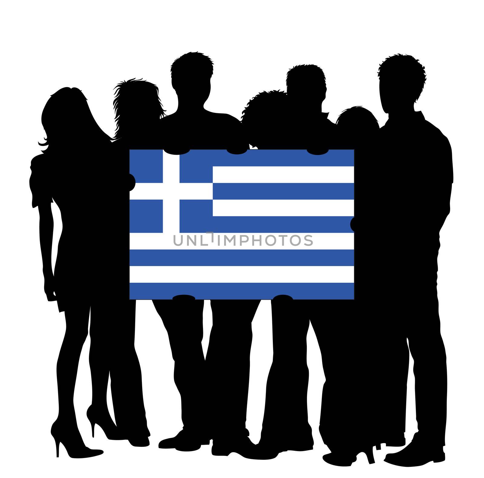 Young People with a Flag of Greece