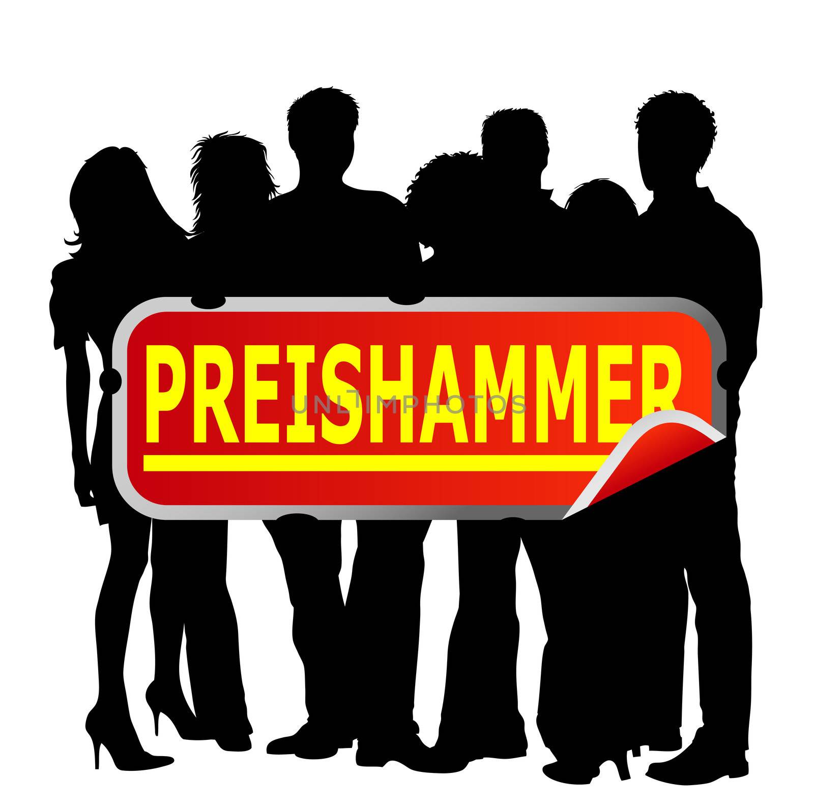 People with german marketing sign - preishammer by peromarketing