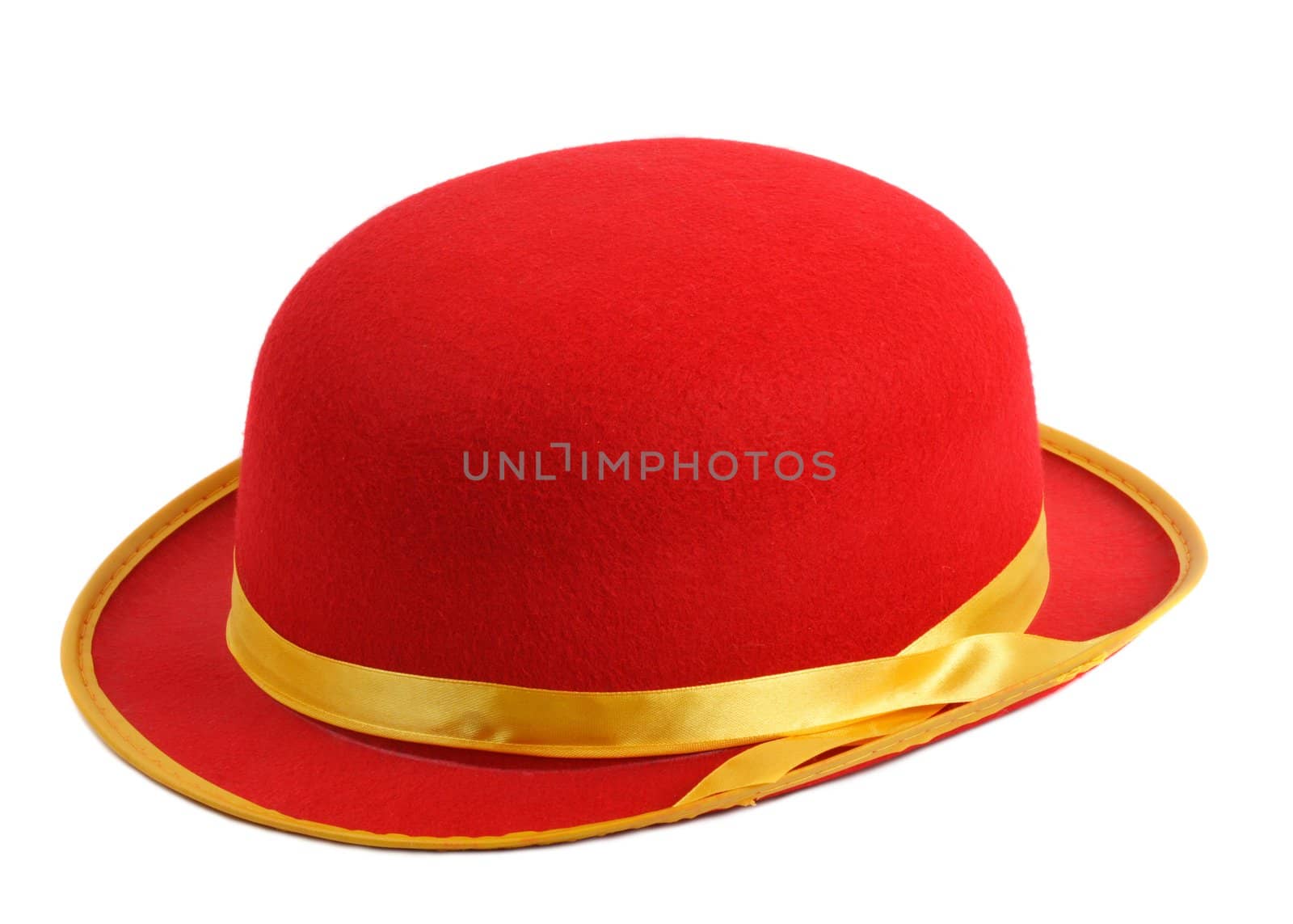 Red hat with yellow ribbon, isolated on white