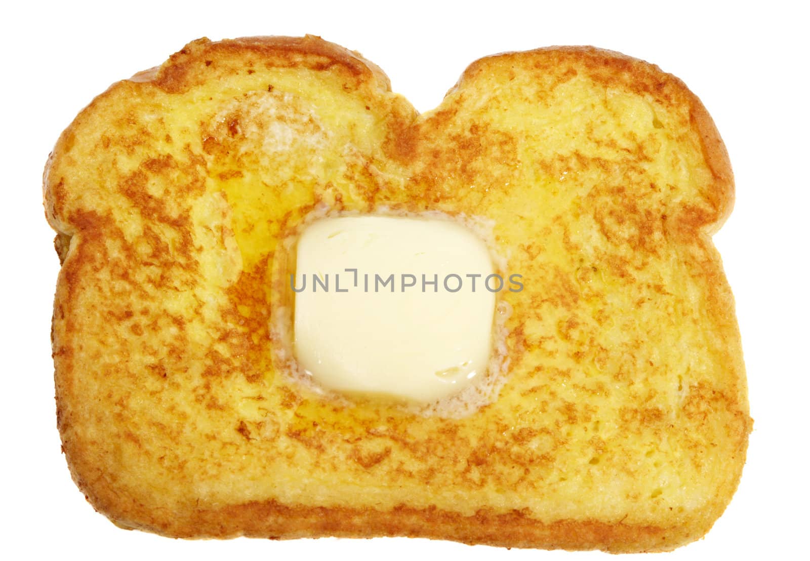 french toast with piece of butter, isolated on white