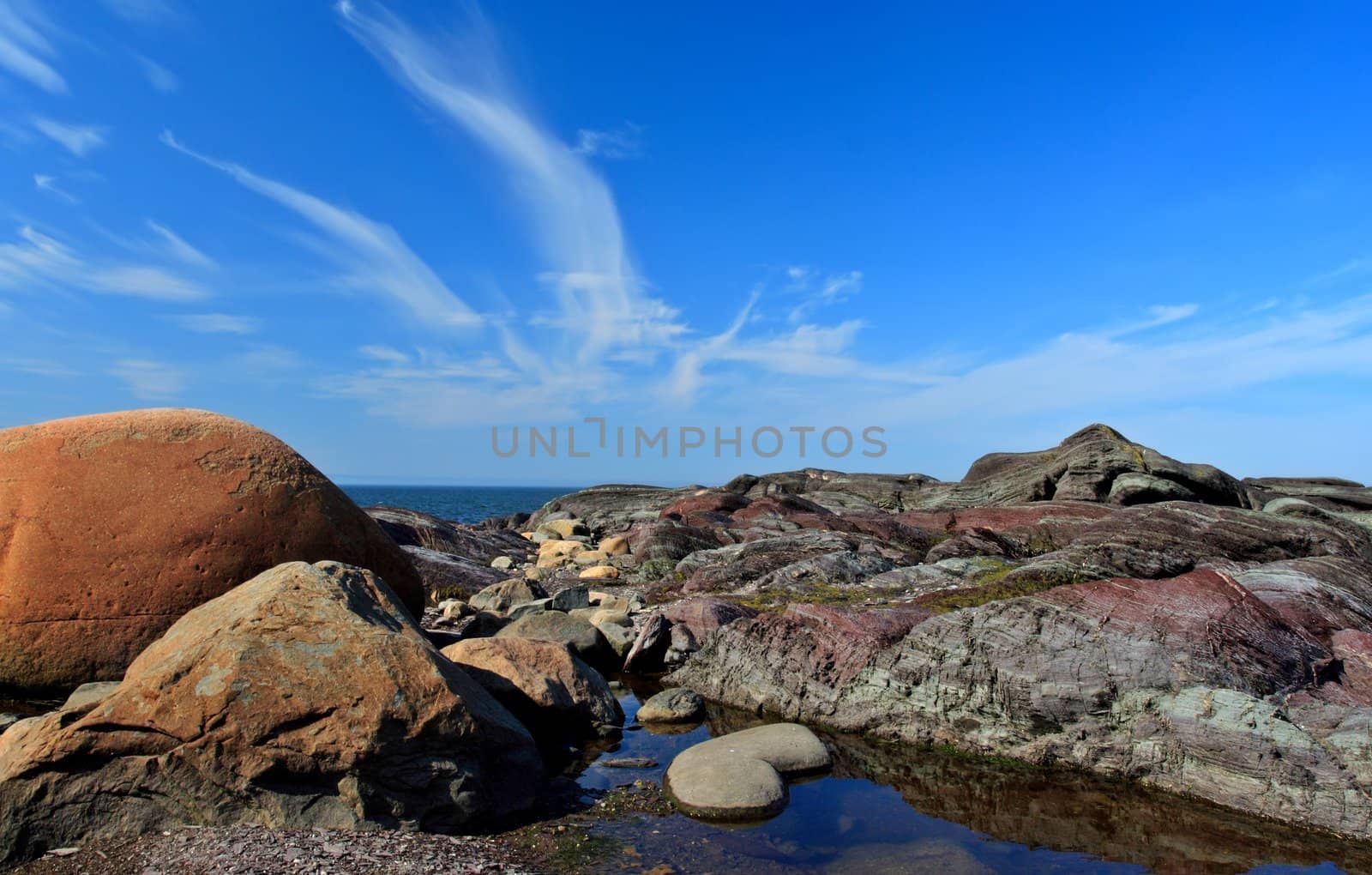 rock and blue cloudy sky landscape