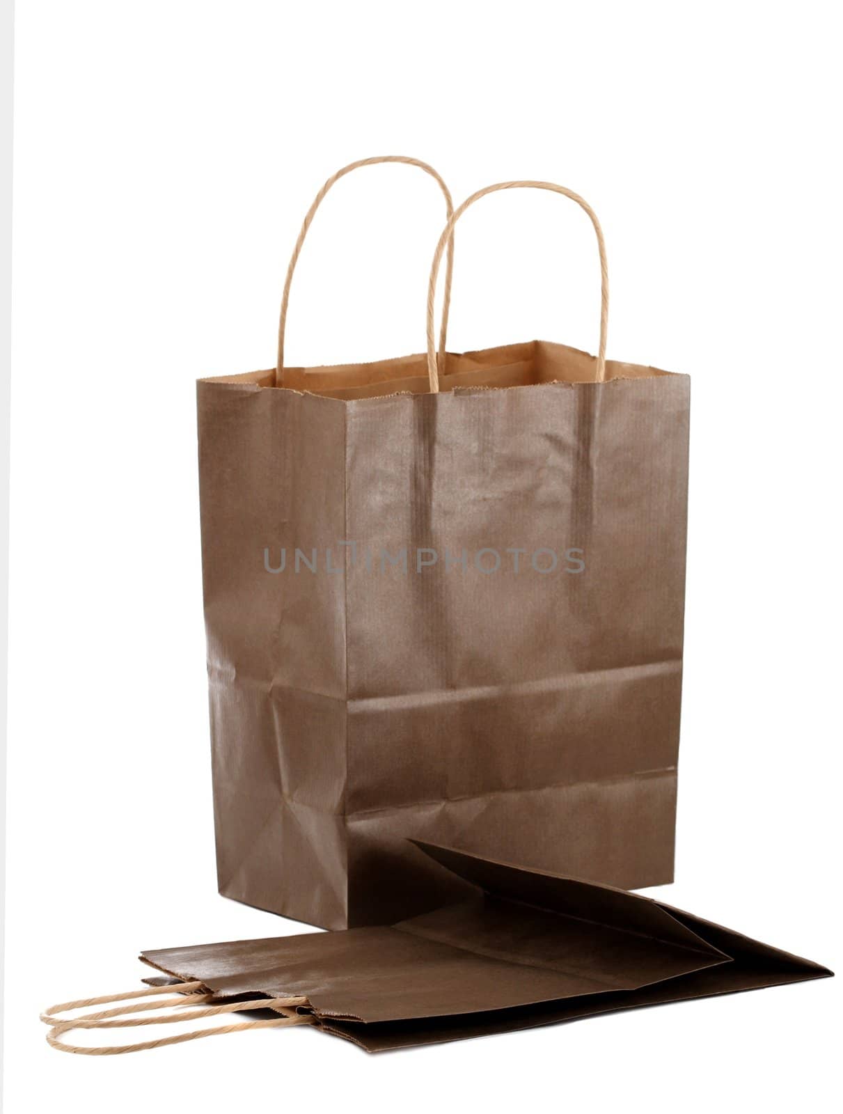 Brown shopping bags, white background