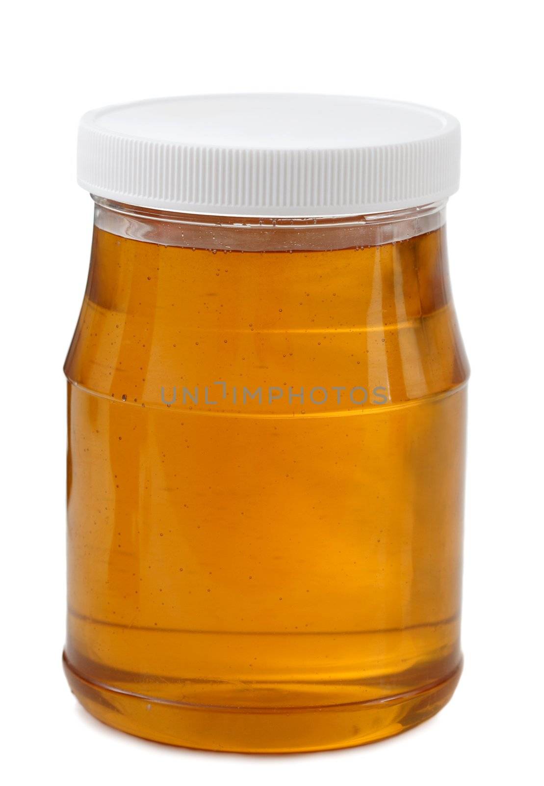jar of honey, white background
