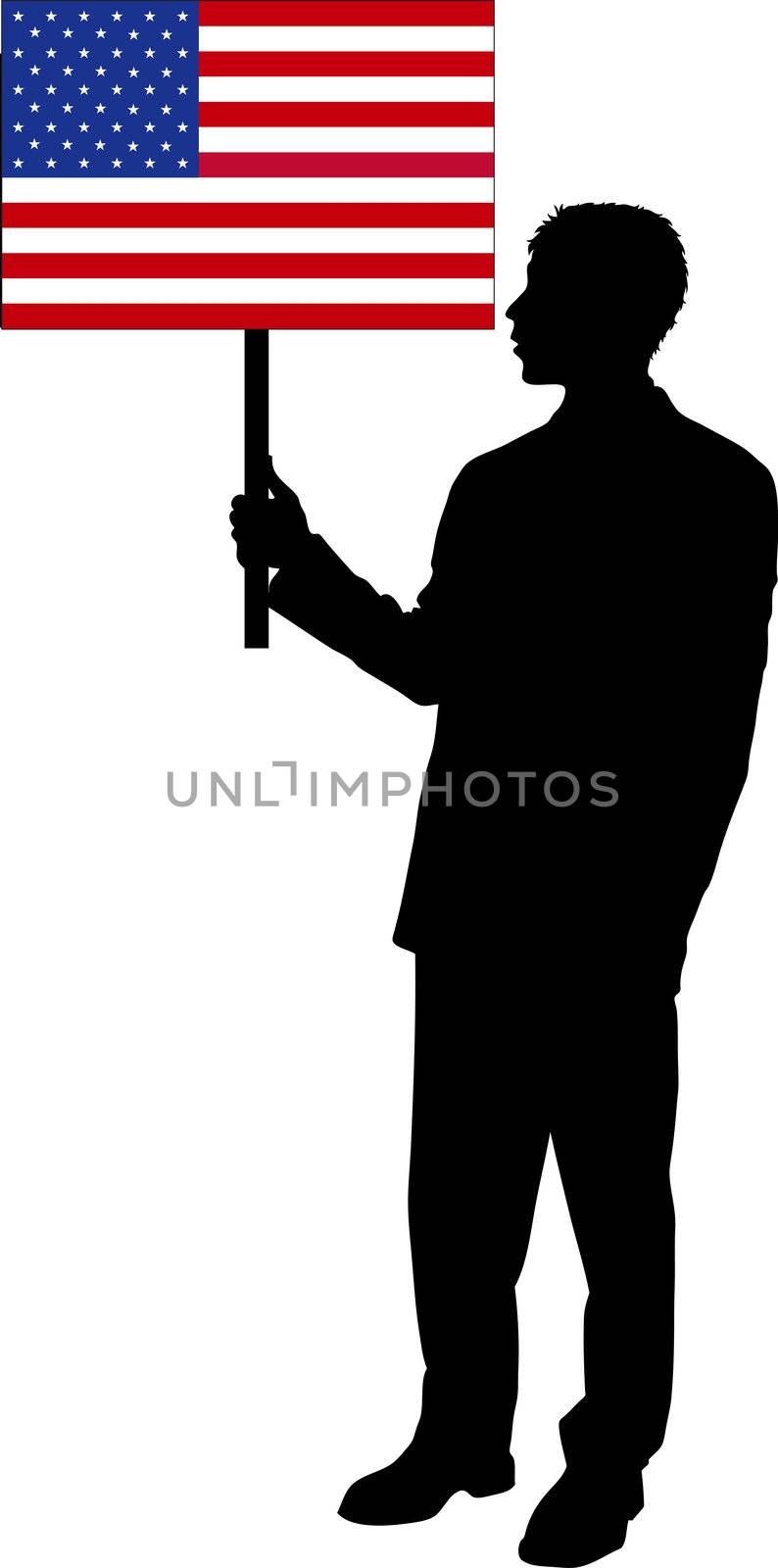 Silhouette with the Flag of USA