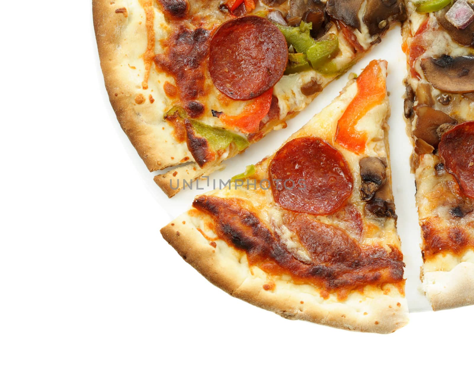 slice of all dressed pizza, isolated on white