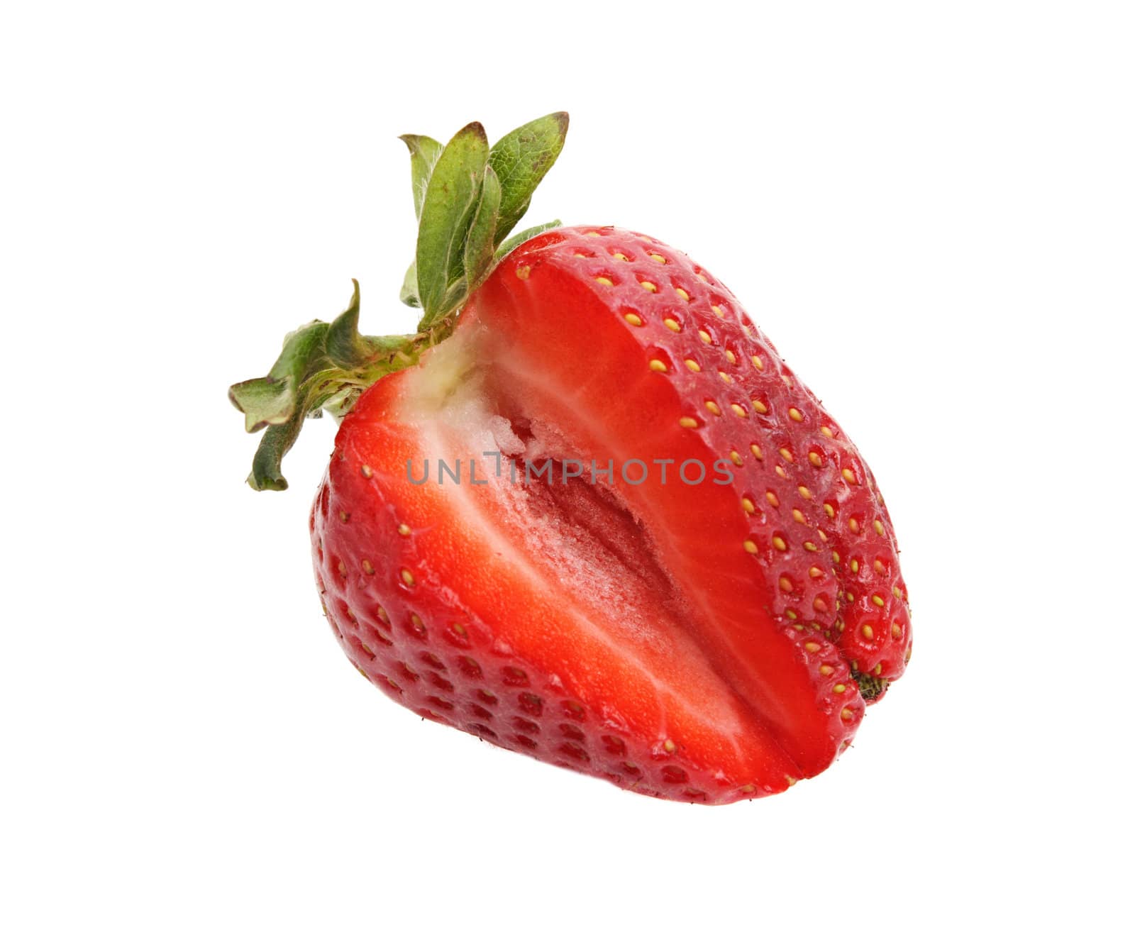 fresh strawberry with a part cutout, isolated on white