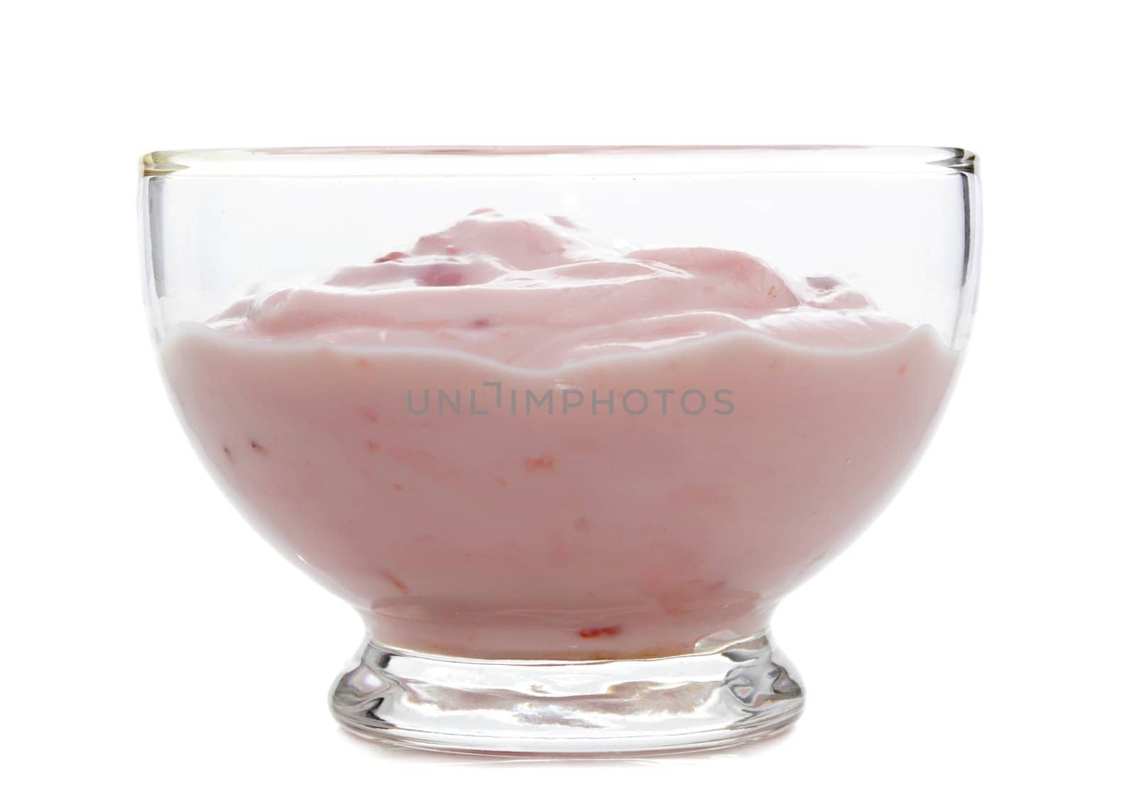 pink strawberry yogurt isolated on white