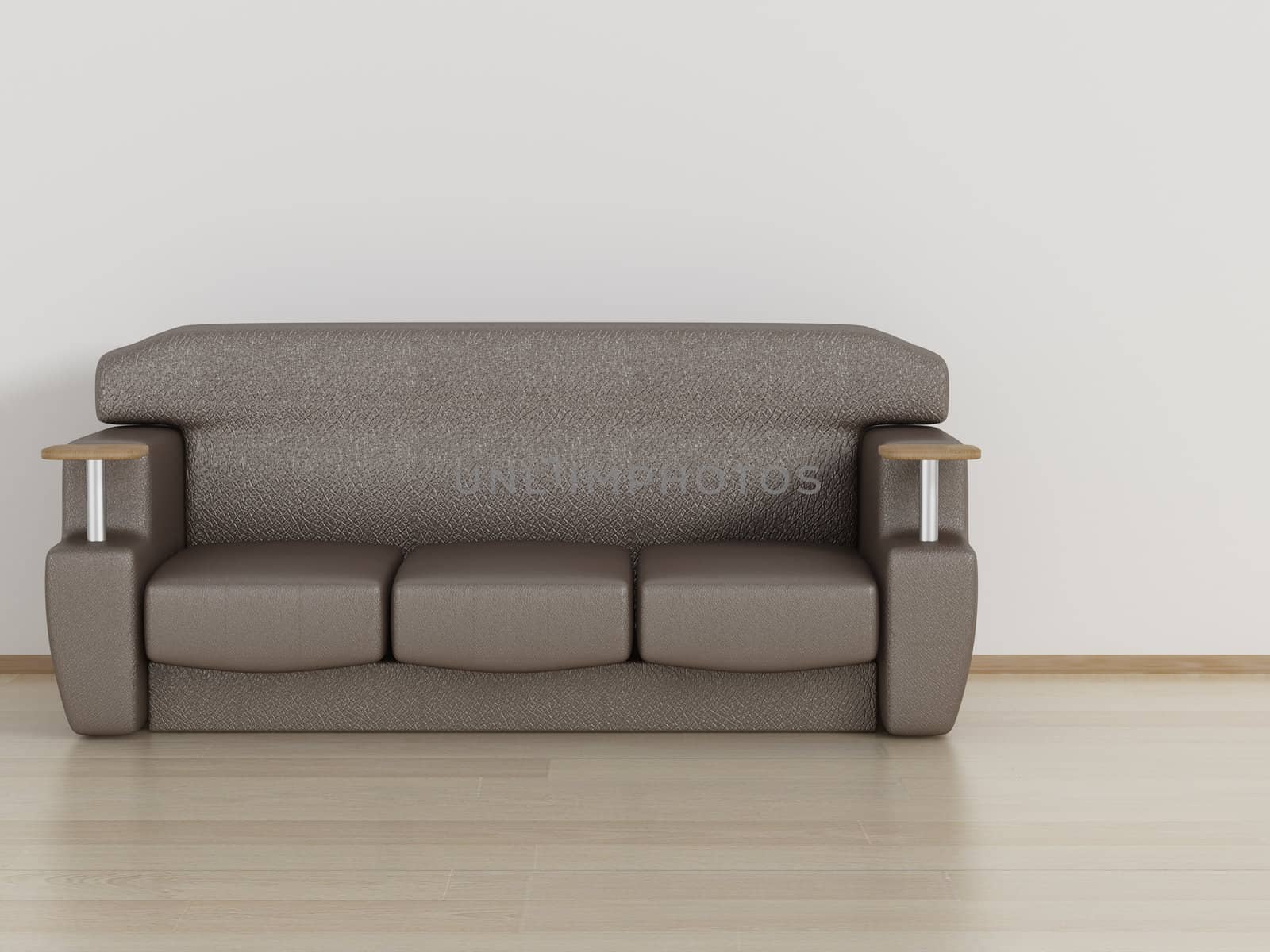 Leather sofa in a room. 3D image.