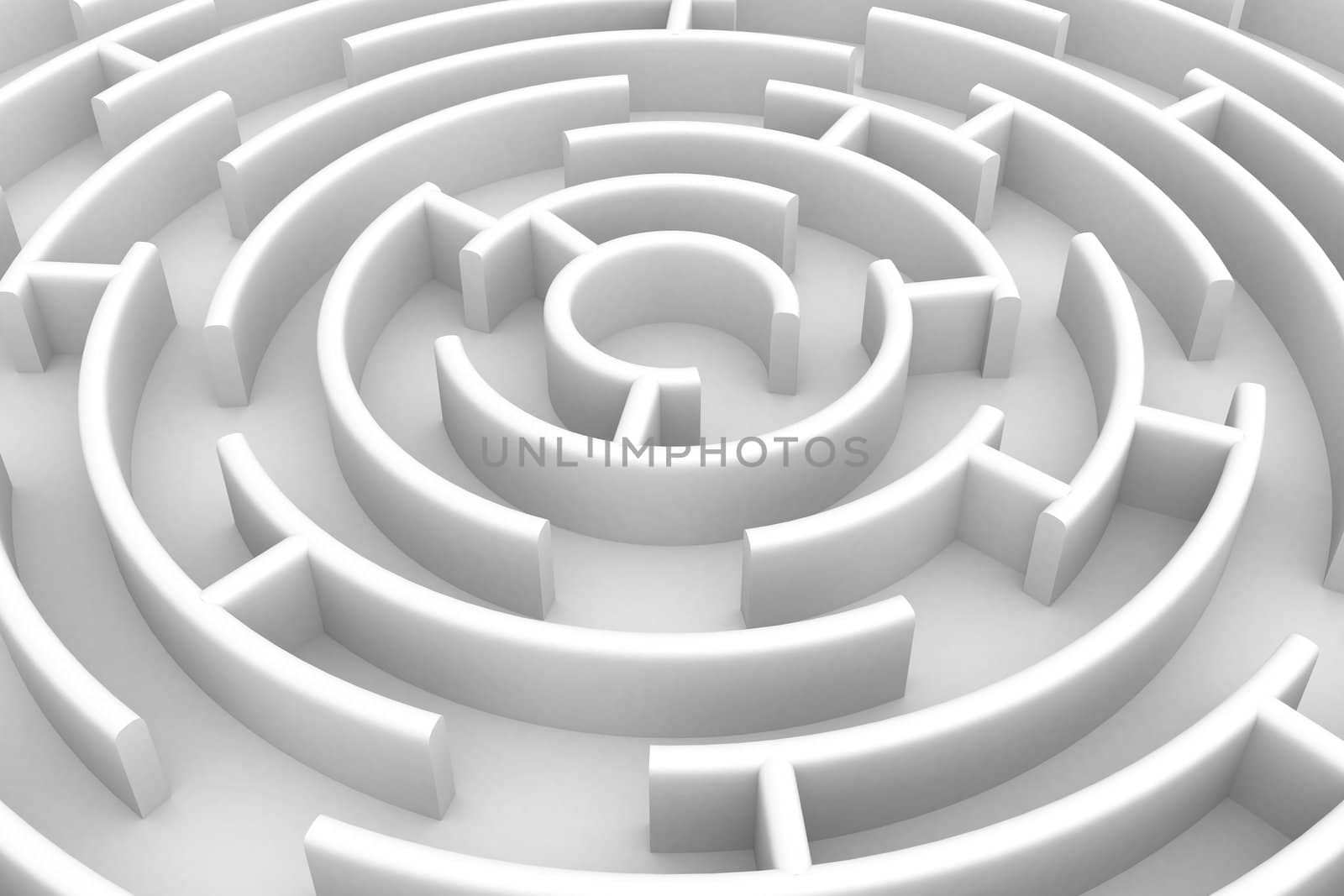 White circle labyrinth. 3D image.