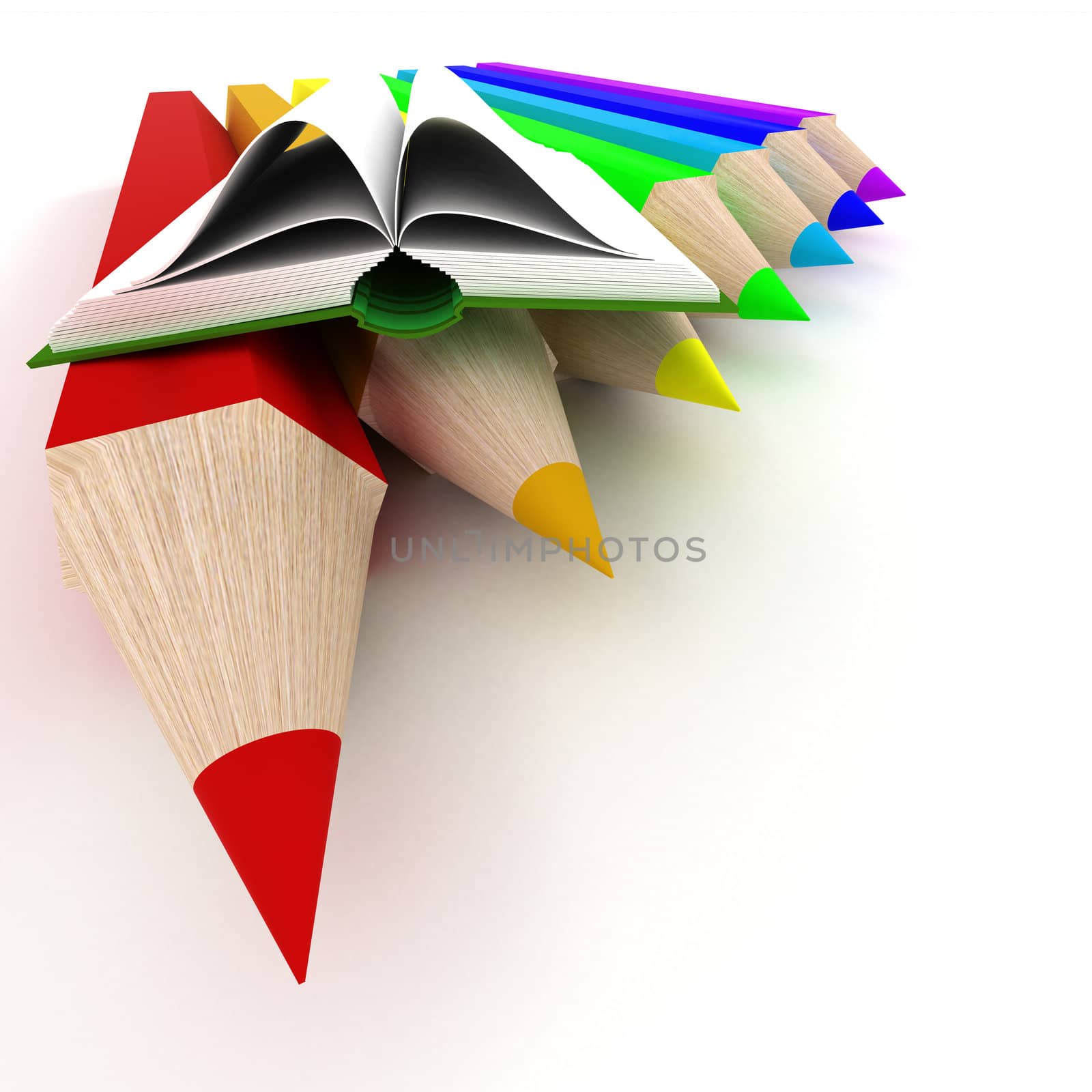 Set of color pencils. the 3D image.