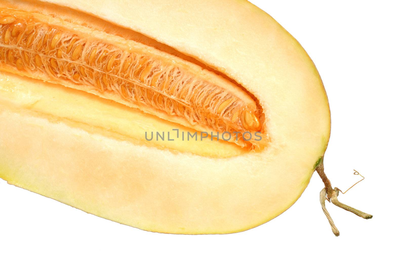 fragment of sliced melon isolated on white