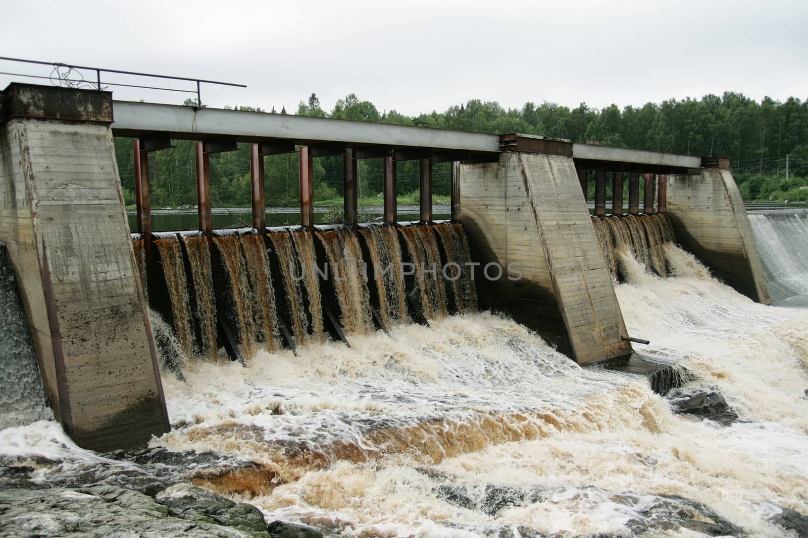 Dam of a hydroelectric power station on a karelian river, Russia