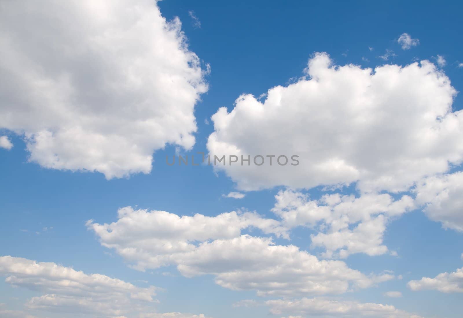 Blue sky with white clouds, wide angle