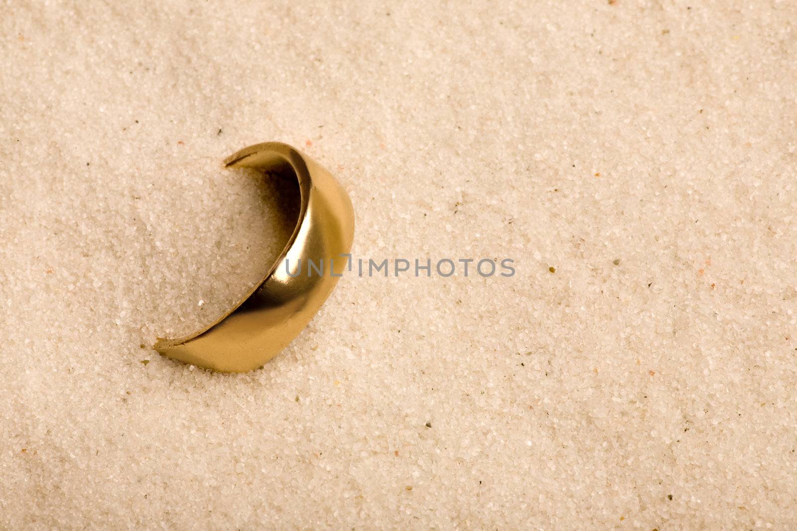 Wedding Ring in Sand by leaf