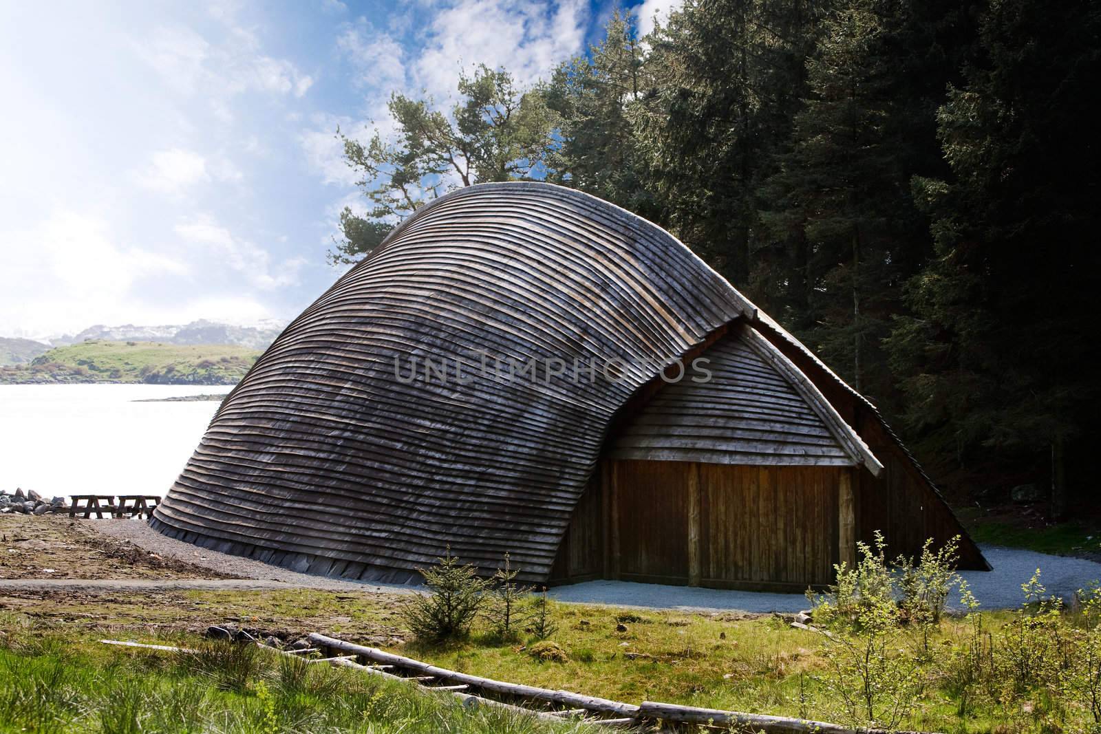 A viking storrage house on the coast of norway