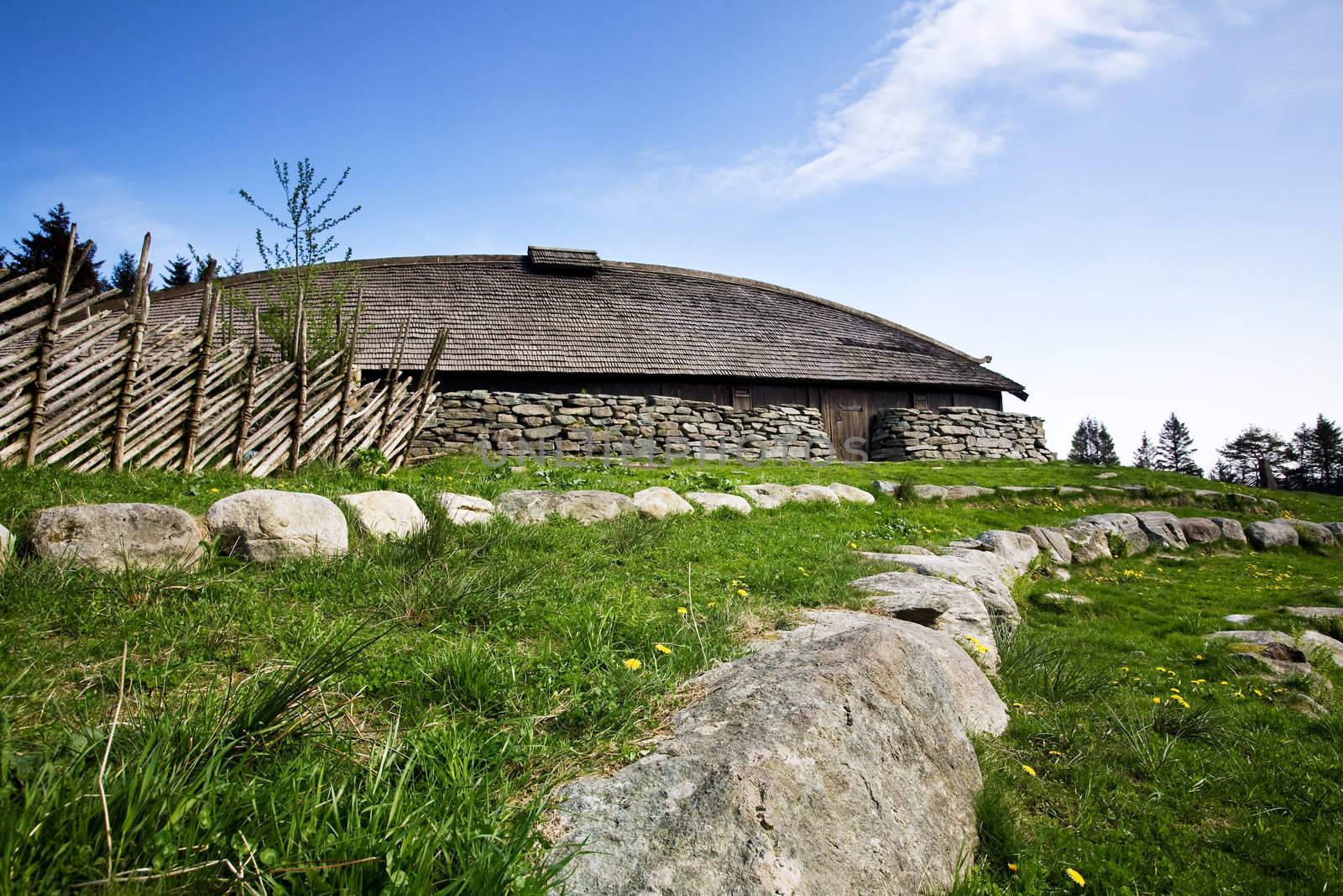 A viking longhouse on the coast of Norway