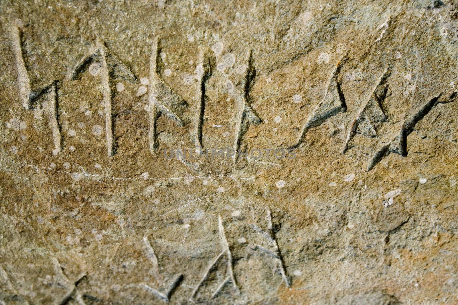 Viking runes inscribed in a stone