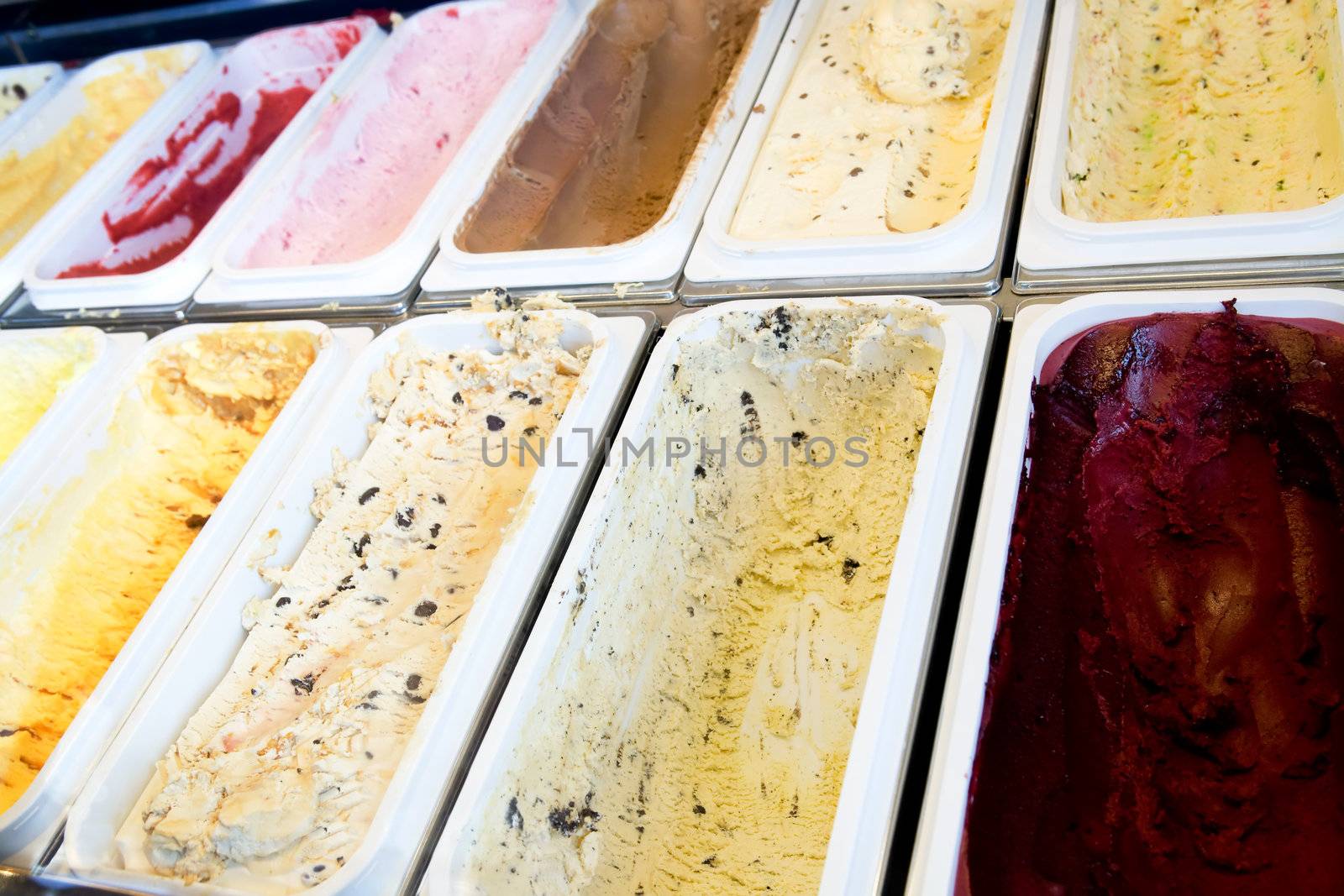 Hard ice cream in bulk ready for serving