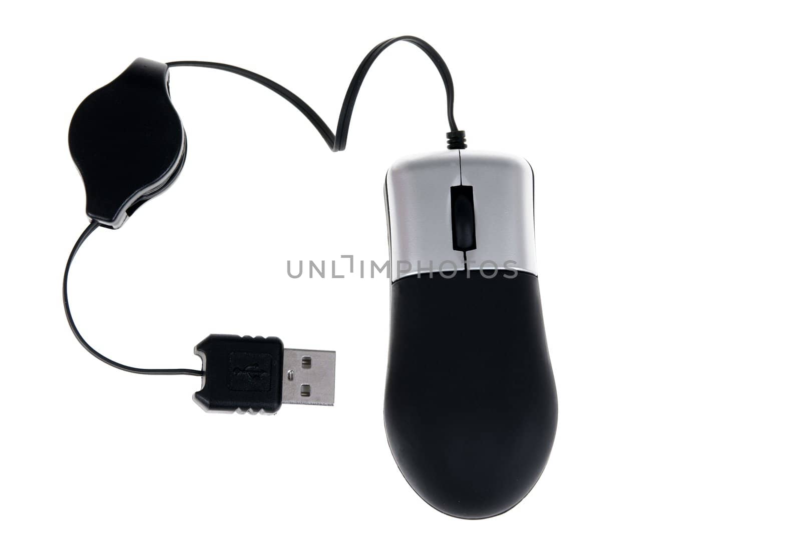 Black mobile computer mouse isolated on white background