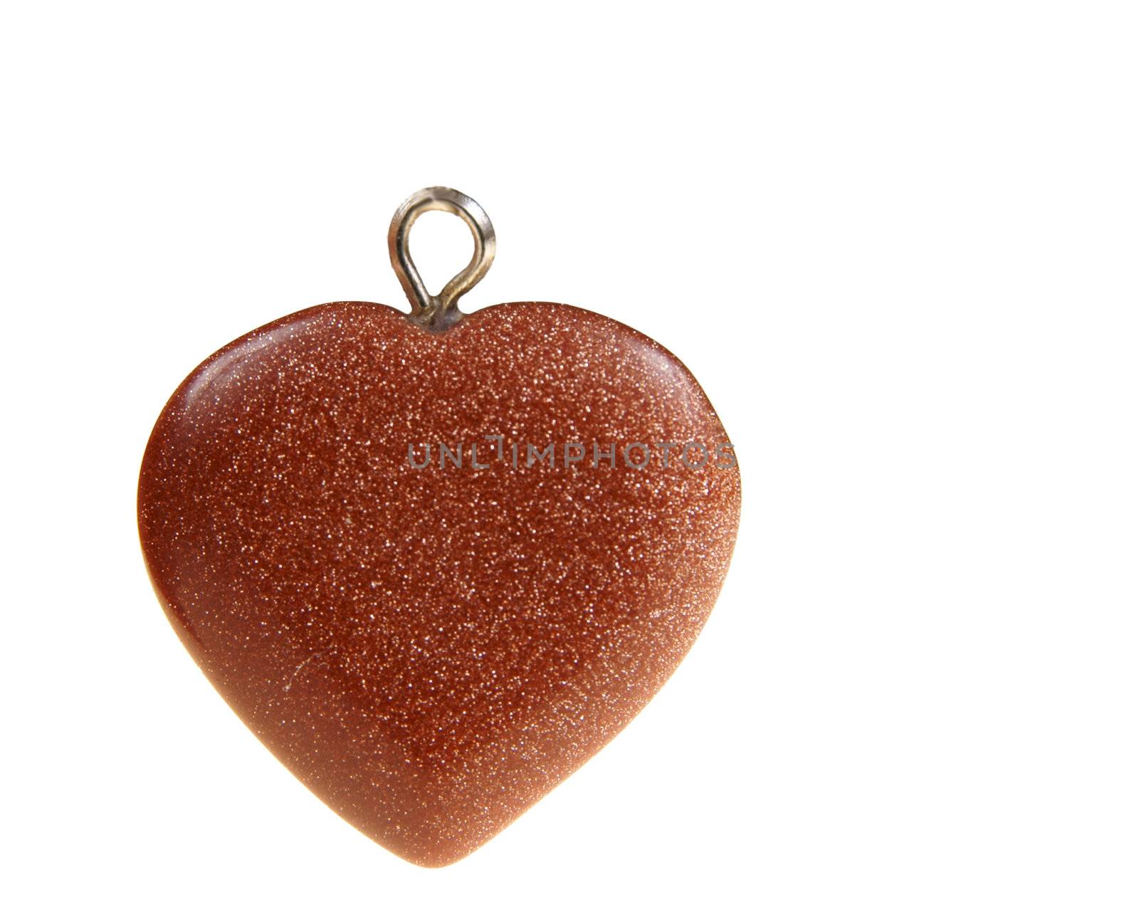 Browh heart of brown shiny stone isolated on whita background of 