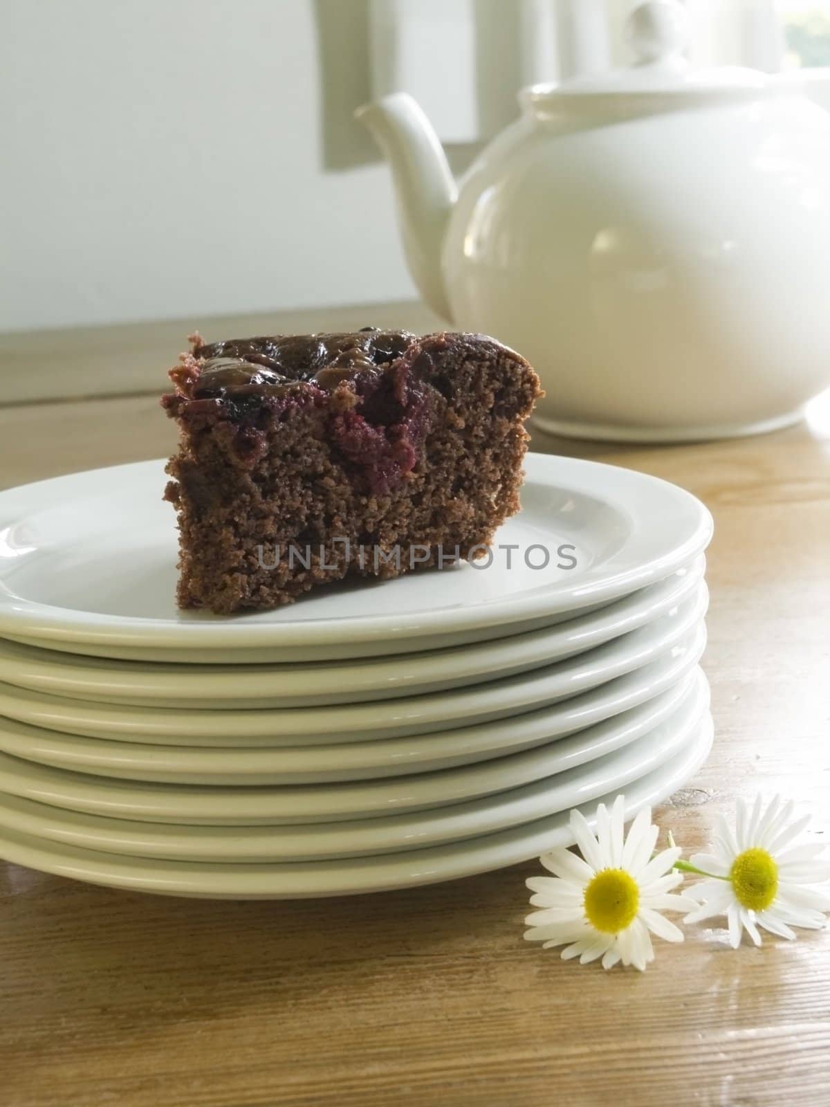 close-up of chocolate cake with berries