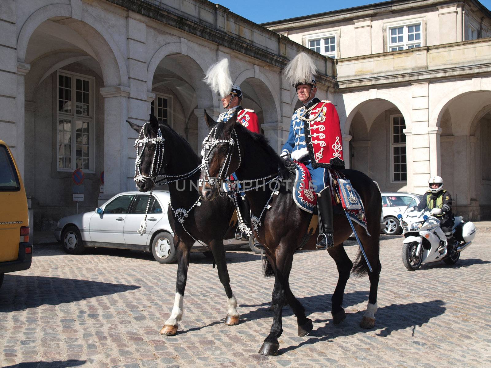 COPENHAGEN - APR 16: Denmark's Queen Margrethe celebrates her 70th birthday with other European Royals. The Queen rides an open carriage escorted by Hussars to Copenhagen City Hall on April 16, 2010.