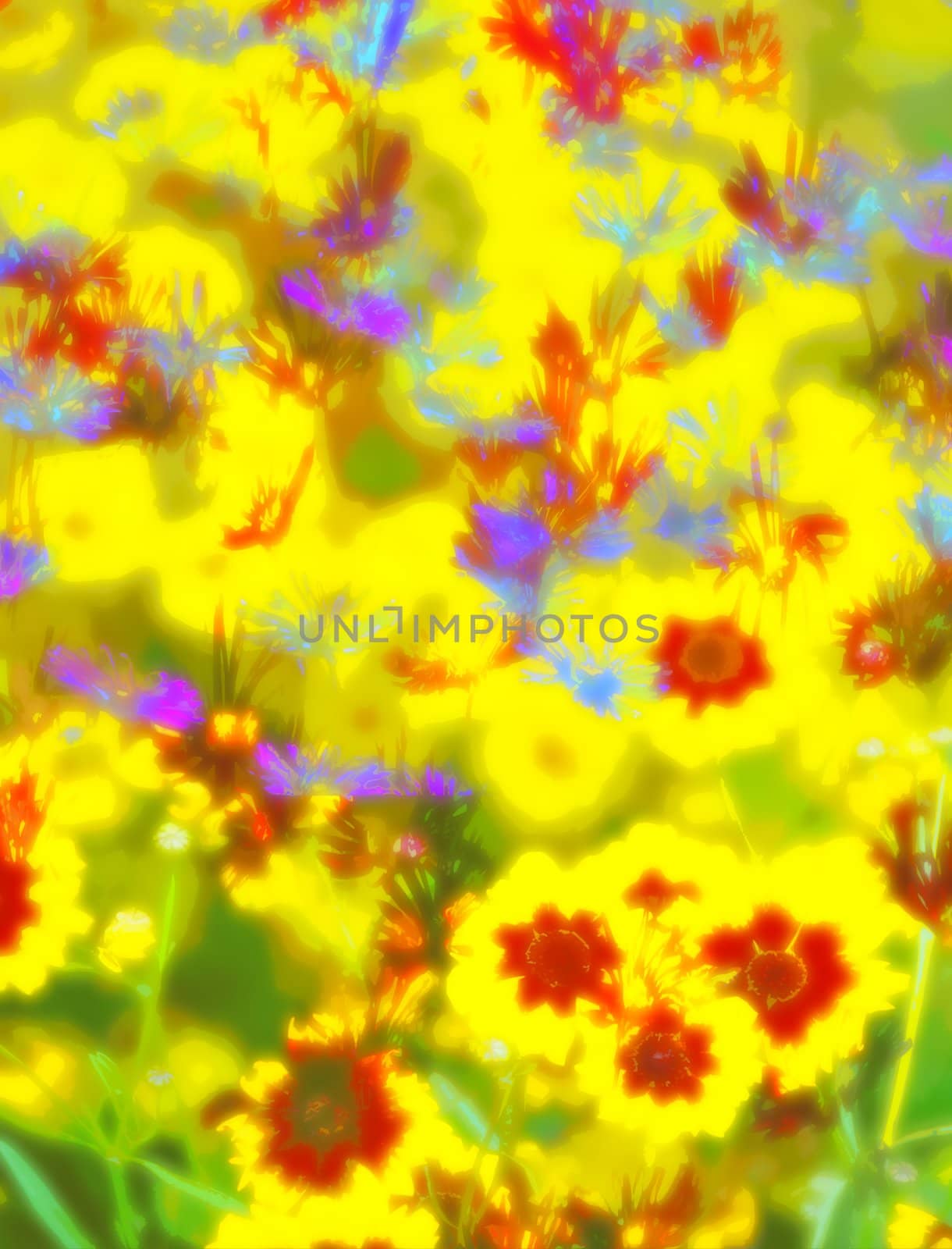 impressionism abstraction of very bright flowers in garden or meadow