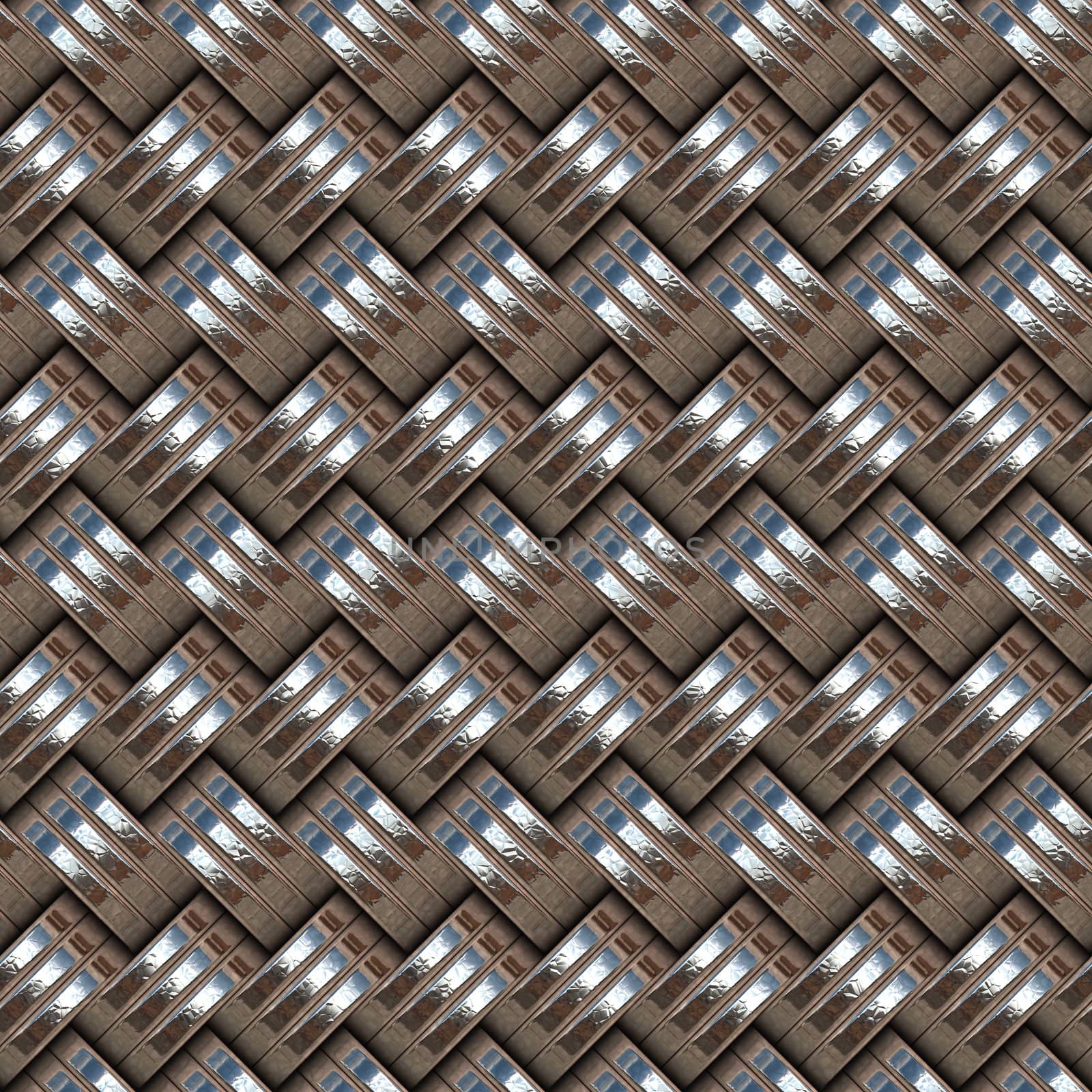 seamless texture of intertwined groups of three metal rings