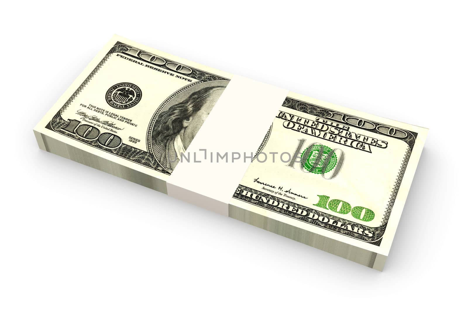 3D rendered Illustration. Stacks of 100 Dollar Bills.